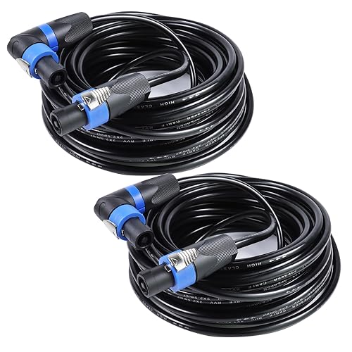 HBU Paquete de 2 cables Speakon a Speakon en ángulo recto de 55 pies Conector en ángulo NL4FRX mejorado a cable recto macho a macho DJ PA Stage