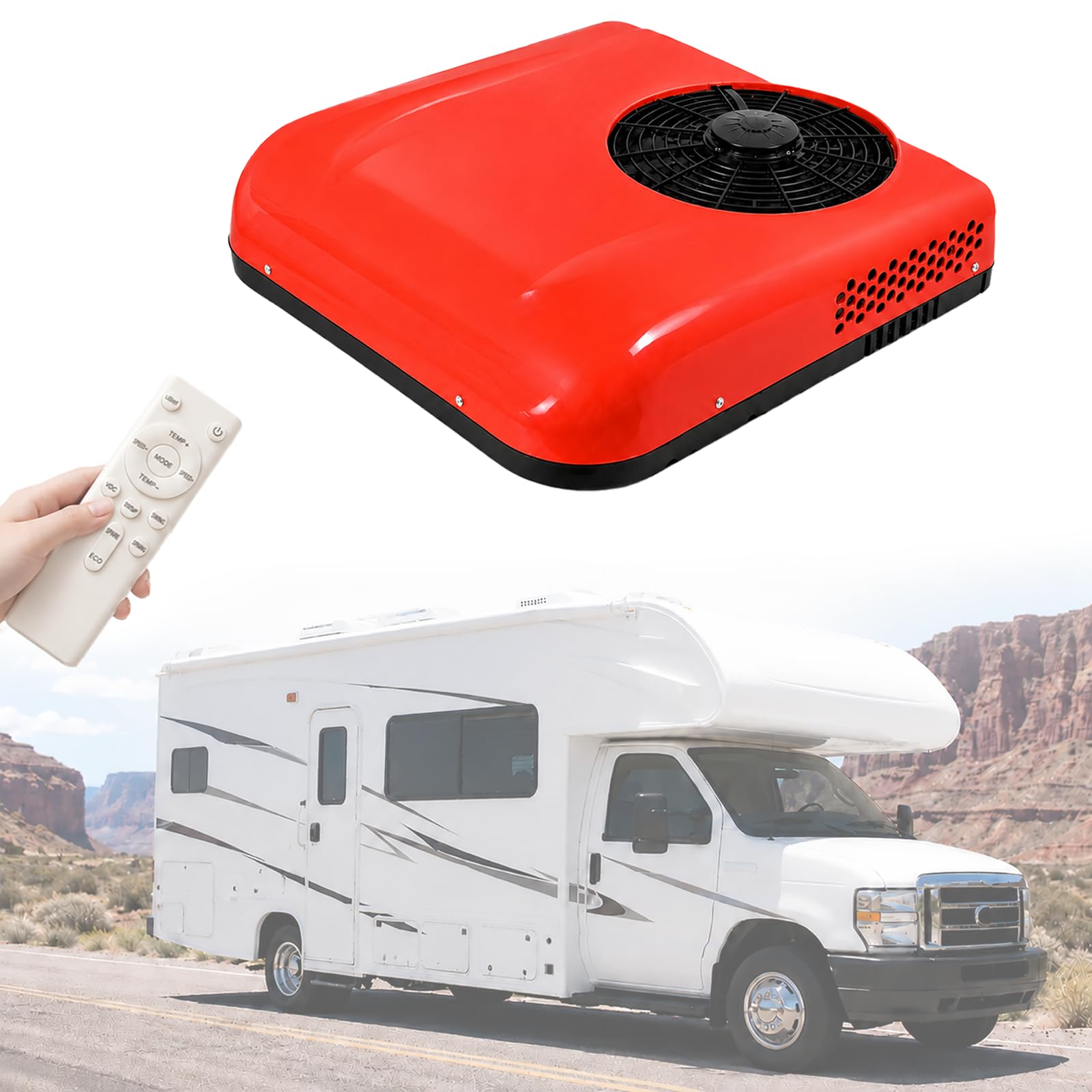 HCAUYNN Motorhome Rooftop Air Conditioner, 2200W Campervan Roof AC Unit, Low Profile Caravan Air Conditioning, 450m³/h Cooling Airflow 12V-Red