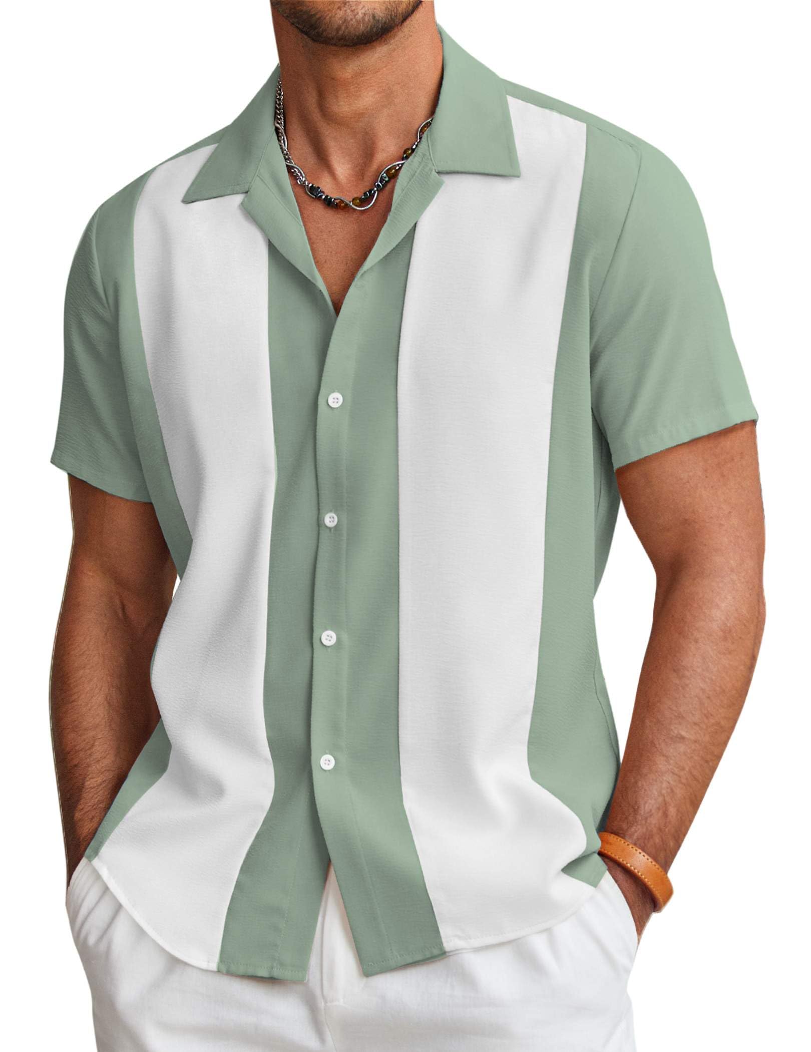 COOFANDY Herren Vintage-Bowlinghemd, Kurzarm, Hemd mit Knopfleiste, Sommer, Kuba, Strandhemd