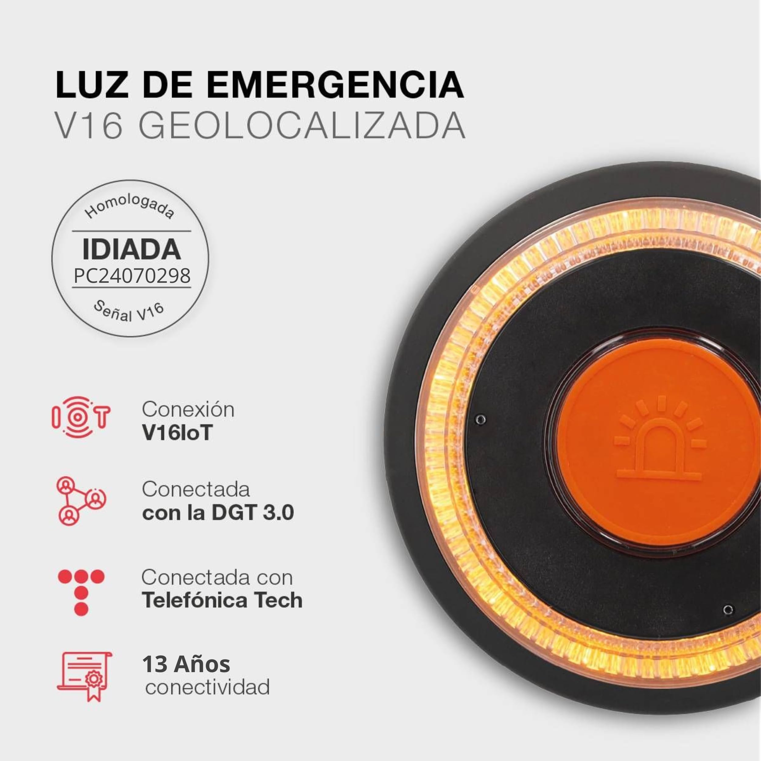 Baliza V16 Homologada DGT con Geolocalizador, Luz de Emergencia V16 Geolocalizada IoT – Homologada y autorizada por la DGT (Negro, Estándar)