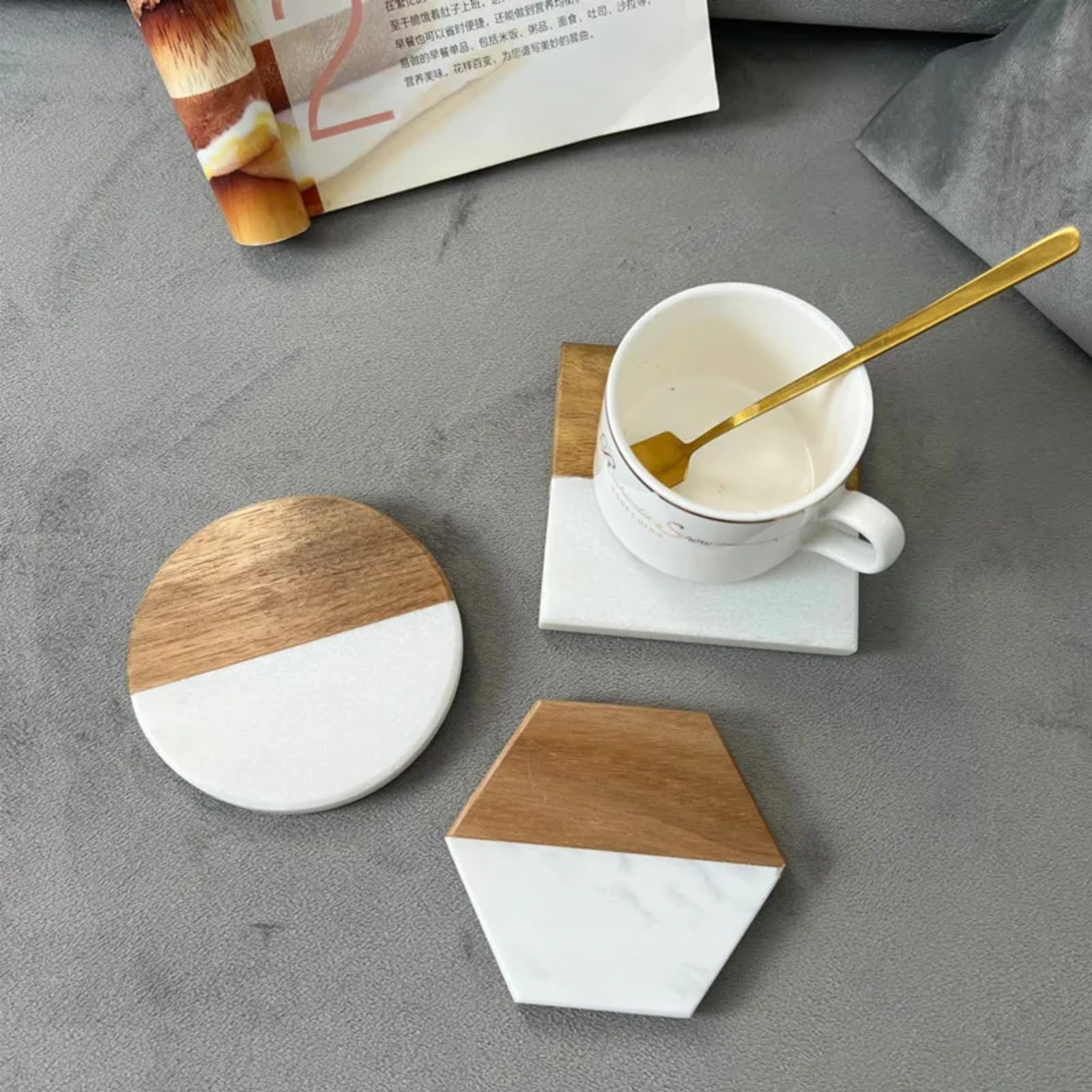 Posavasos hexagonales de madera personalizados, recuerdos de boda para invitados, posavasos de madera de mármol grabados con nombre, regalos de boda, regalos para parejas, regalos personalizados (6