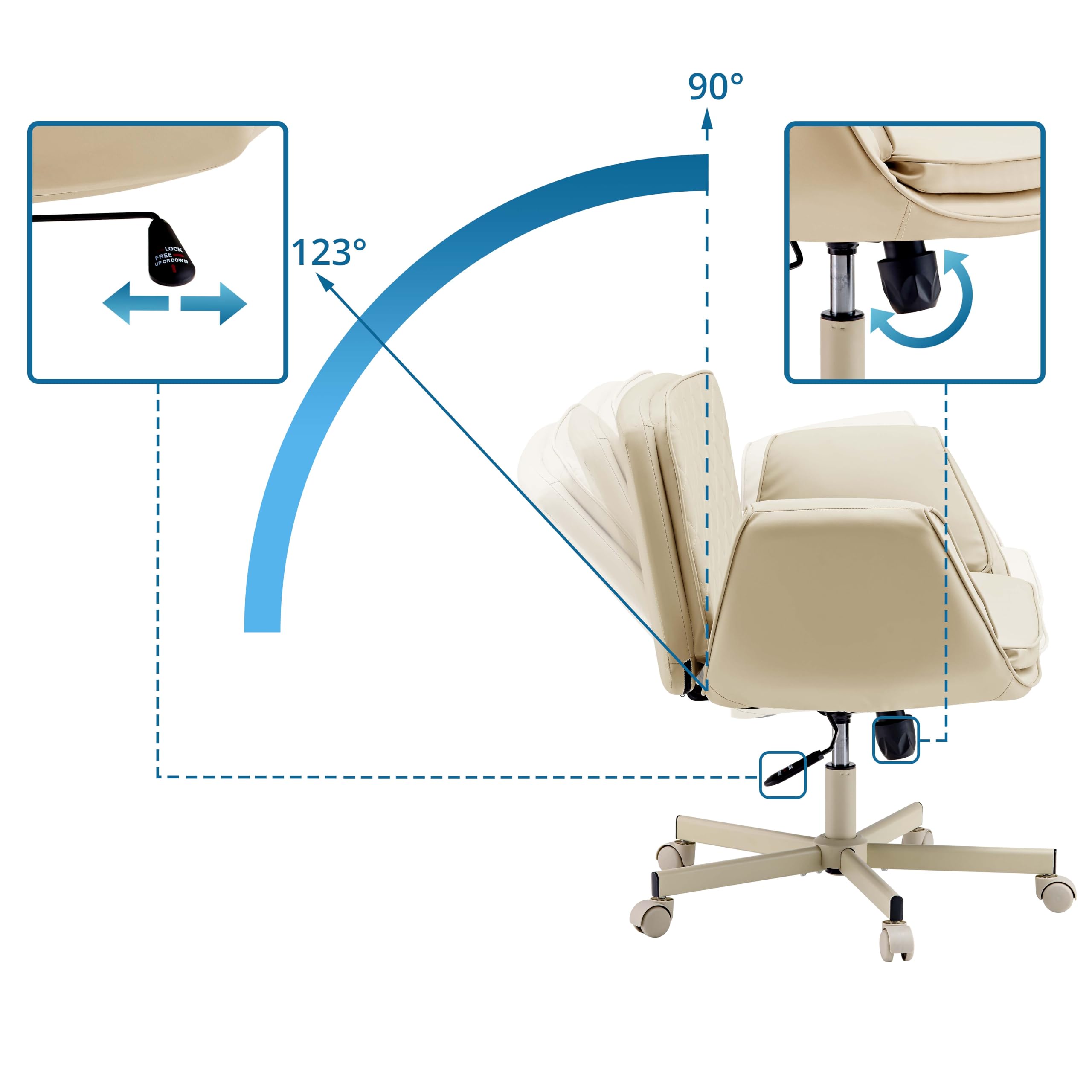 Home Office Criss-Cross 10 krzesło biurowe, wygodne krzesło krawieckie, bardzo szerokie siedzisko, składane podłokietniki, ergonomiczne i z regulacją wysokości, beżowe