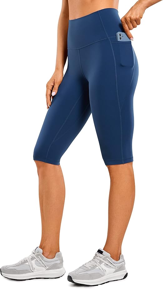 CRZ YOGA Women's Butterluxe Knee Length Capri Leggings 13 Inches - High Waisted Workout Yoga Long Biker Shorts with Pockets