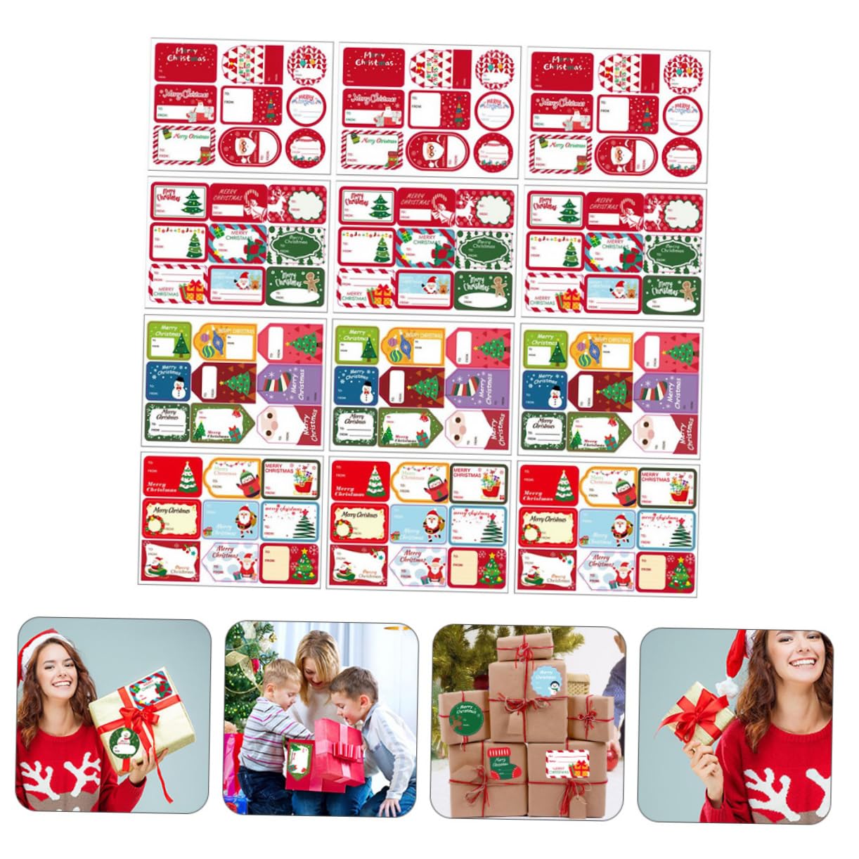VILLCASE 36 Fogli Etichette adesive natalizie etichette adesive con adesivi con etichette natalizie stickers personalizzati decorazioni natalizie per pacchetti adesivi natalizi rosso