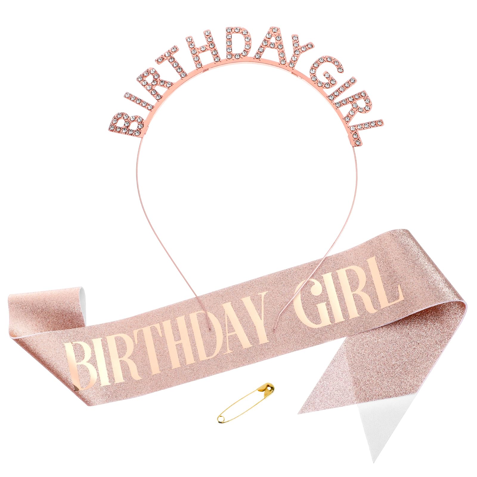 Korona urodzinowa dla dziewcząt, szarfa błyszcząca szarfa urodzinowa "birthday girl", szarfa dla dziewcząt, dla kobiet, na uroczystości, imprezę, bal absolwentów, dekoracja Happy Birthday, na