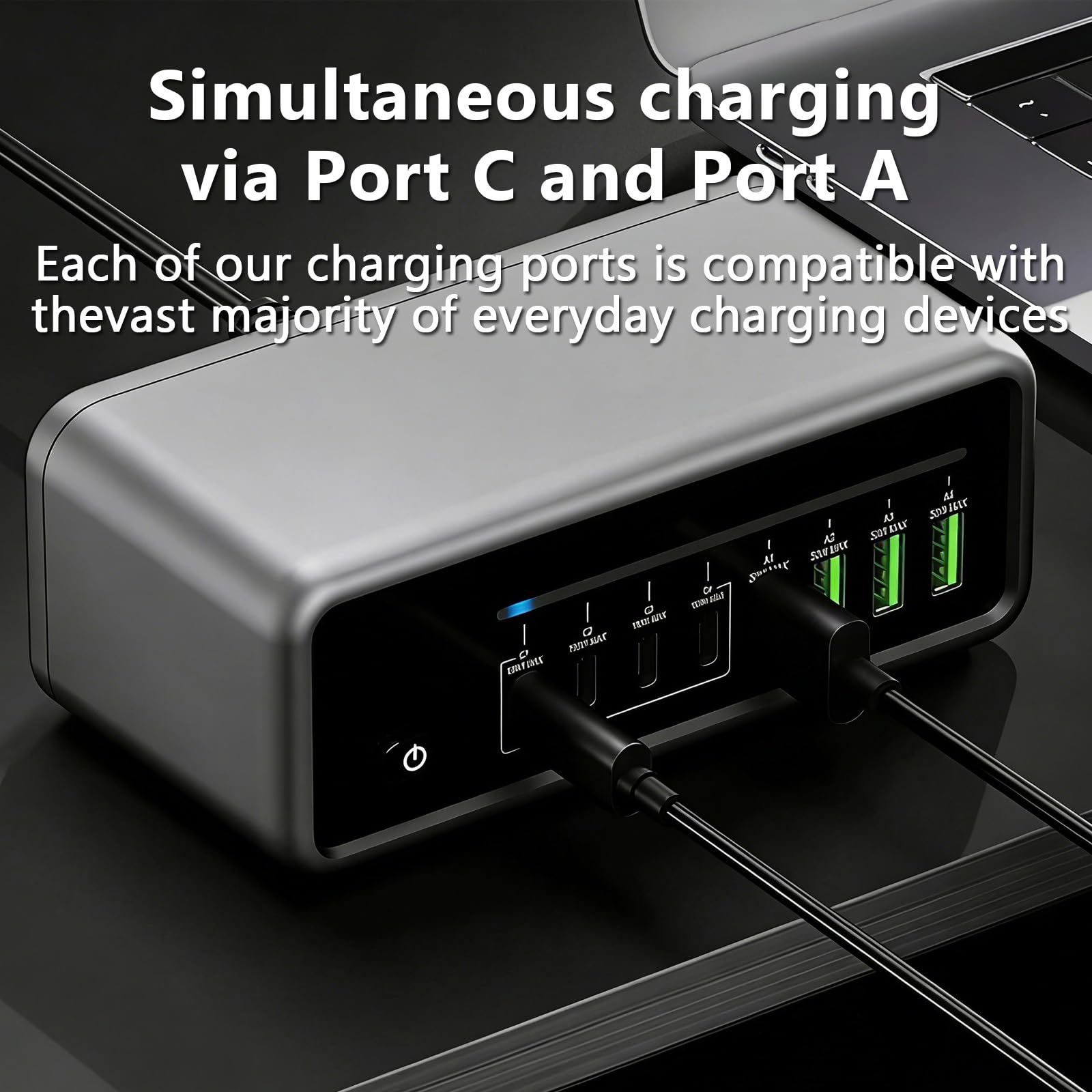 Ładowarka USB-C 200 W, 8-portowa stacja ładująca, wiele portów USB, wyświetlacz LCD, z 4 portami USB-C 100 W i 4 portami USB-A 30 W, do laptopa/telefonu