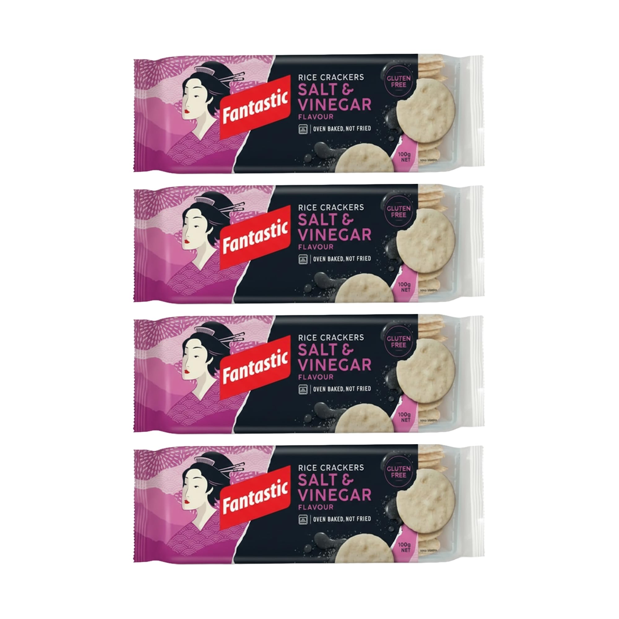 Salt & Vinegar Rice Crackers 100g | Oven-Baked, Vegan & Gluten-Free | Healthy Low-Calorie Snack | Made in Thailand