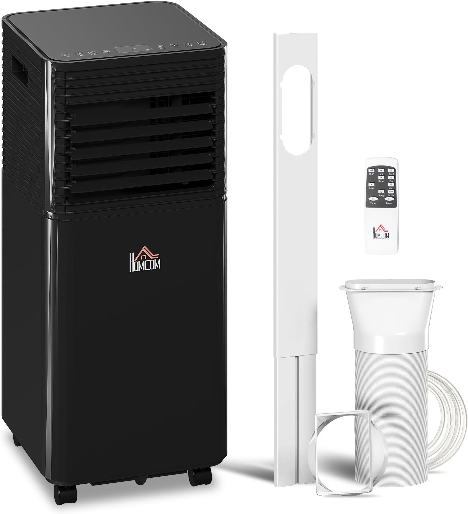 HOMCOM 8000 BTU 4-In-1 Portable Air Conditioner Unit Cooling Dehumidifying Ventilating for Room up to 27m², with Fan, Remote, 24H Timer, Window Mount Kit, R290, A Energy Efficiency