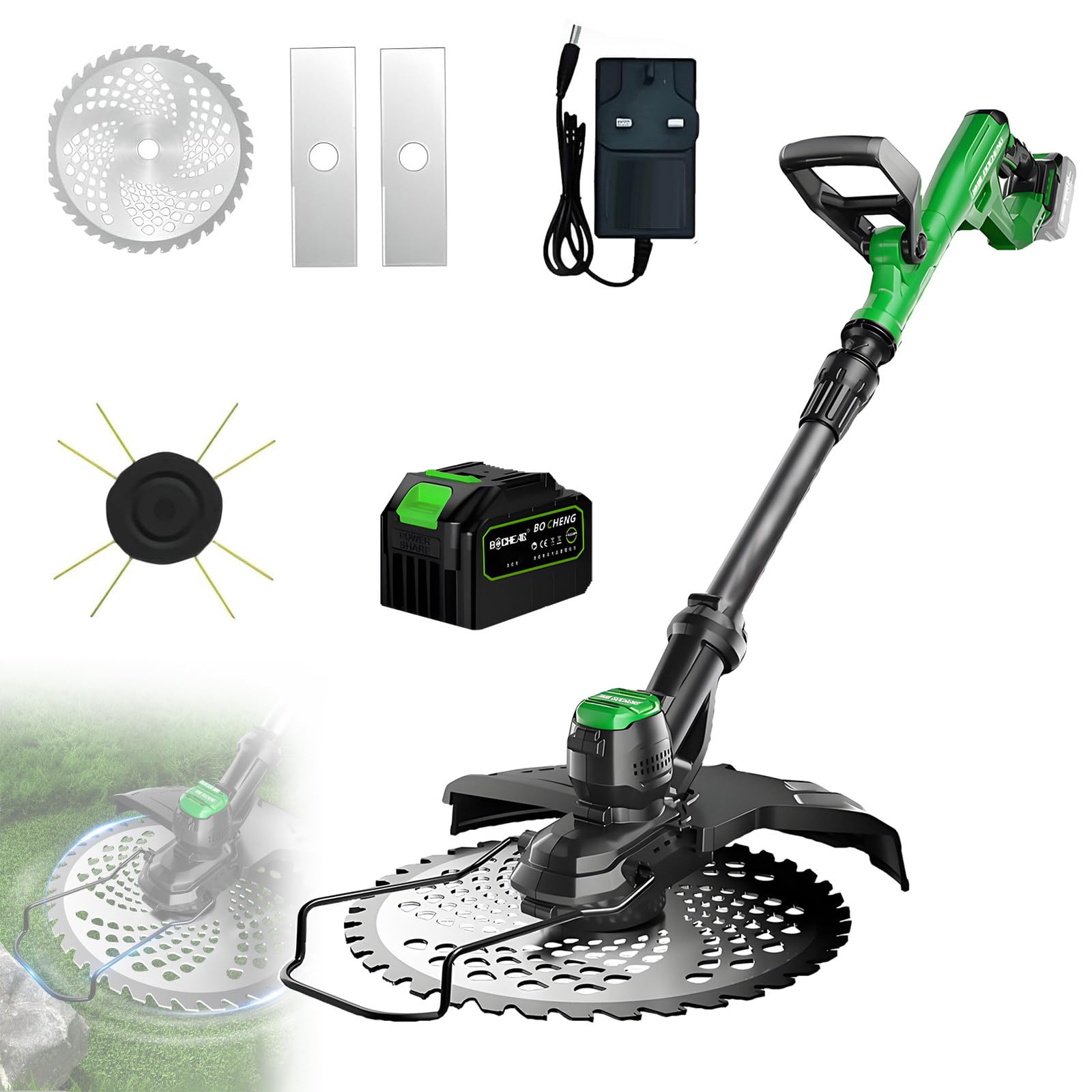 Decespugliatore Elettrico con Lame, Asta Telescopica, Tagliaerba per Uso Domestico, Tagliaerba Elettrico 3 in 1, Batteria Senza Spazzole, Tagliabordi Senza Spazzole 1batterie