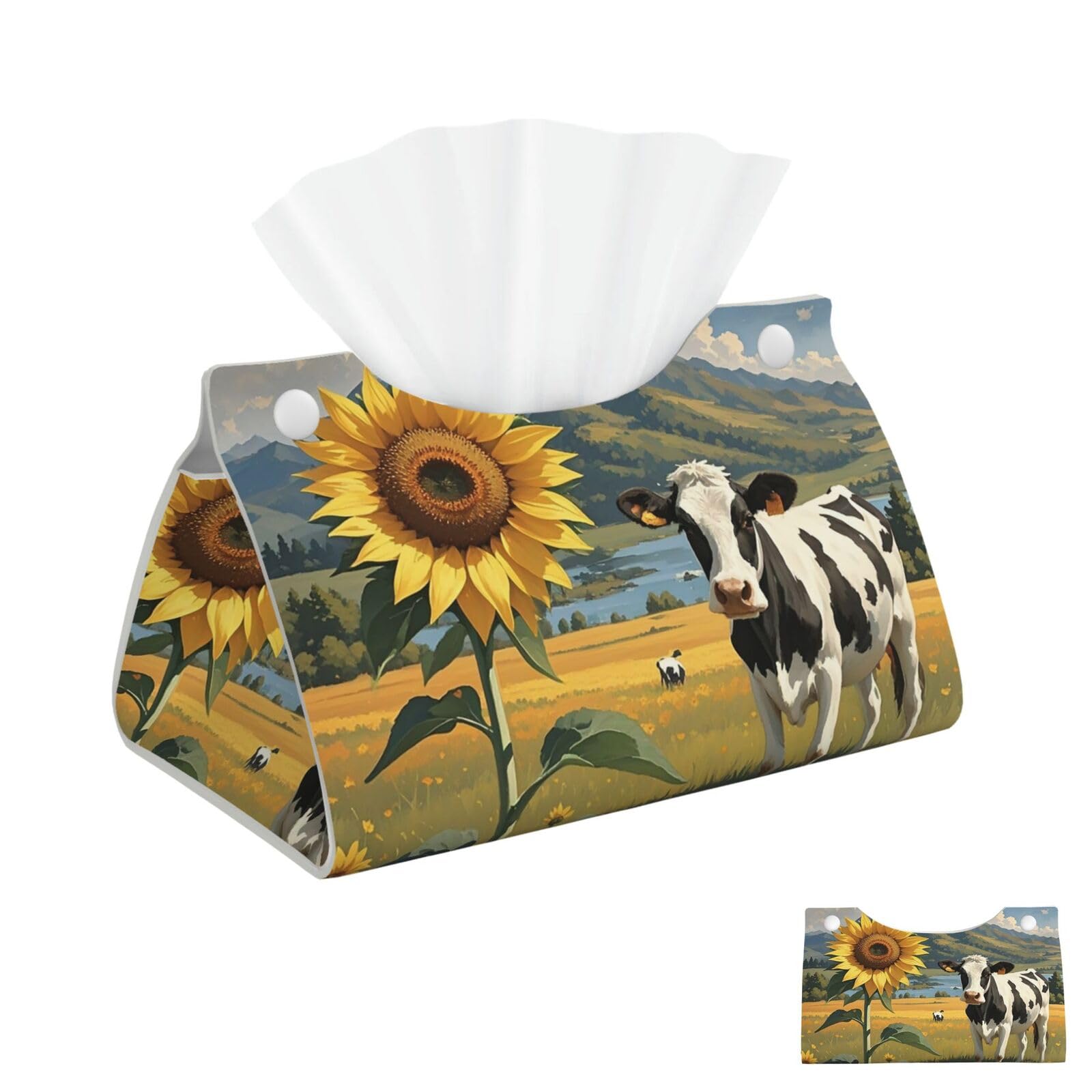 Painting Sunflower Cow Tissue Box Cover Square Cube Boxes