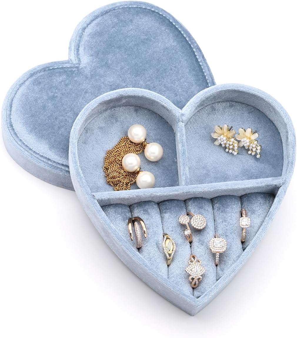 TAIMY Jewelry Box, Small Heart Shape Plush Velvet Jewelry Box for Women and Girls, Portable Jewelry Holder Organizer for Rings Earrings Bracelets (Bright Pink)