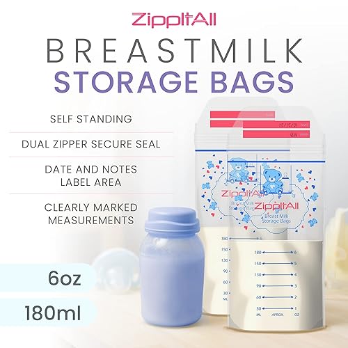 Miniatura 3 de DiRose Bolsas de almacenamiento de leche materna de 6 onzas, 100 unidades, doble cremallera, capacidad a prueba de fugas, extragruesas y selladas