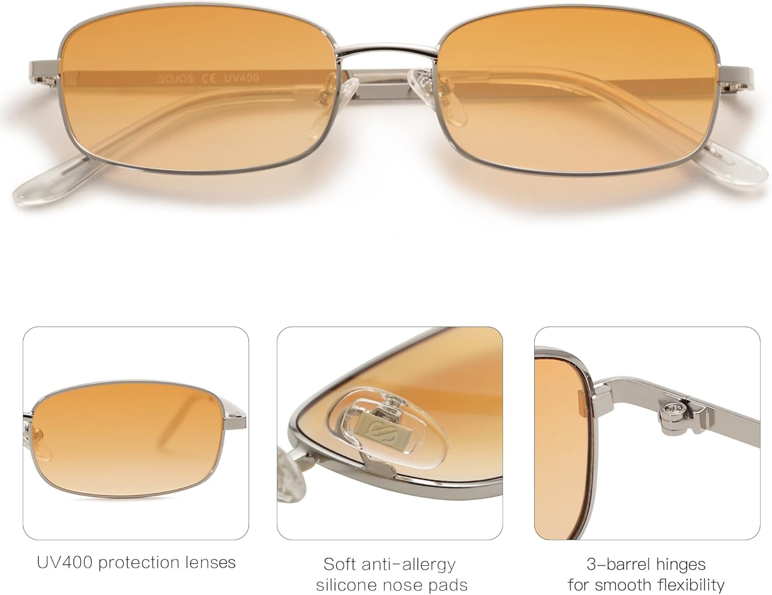 SOJOS Small Trendy Rectangle Sunglasses Womens Mens, Retro 80s 90s Y2k Chic Narrow Thin Skinny Sunnies SJ1187 - Image 3