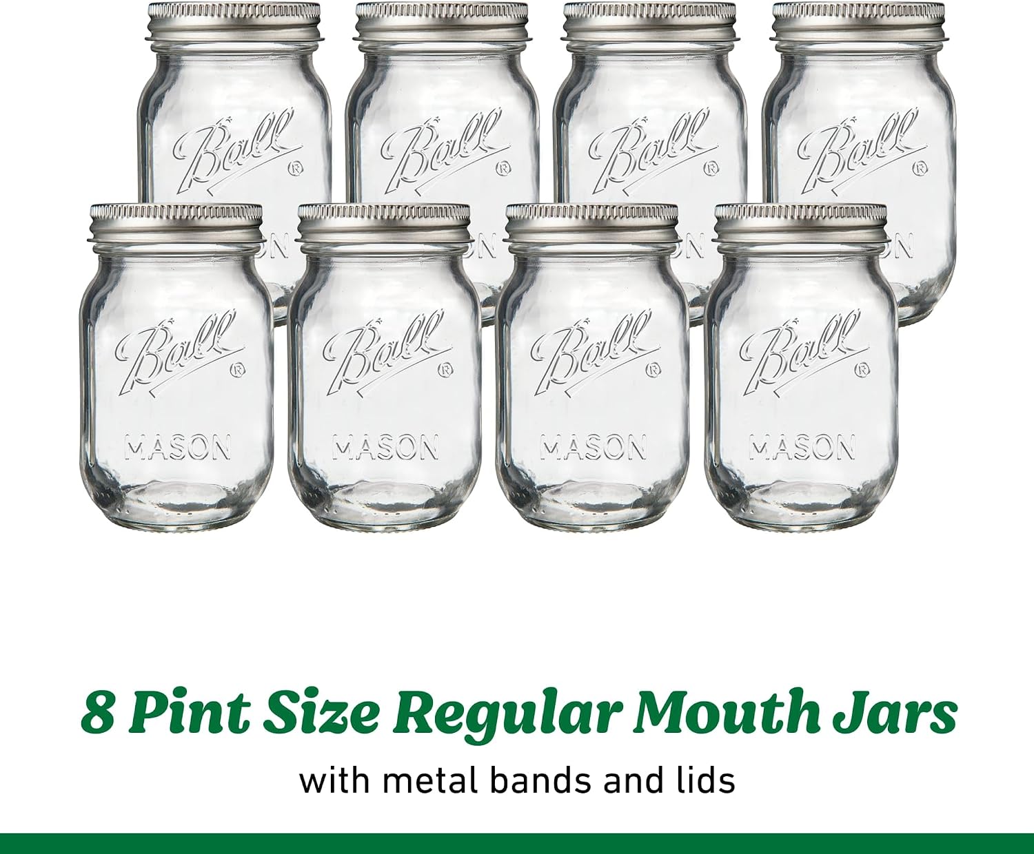 Ball Regular Mouth Pint Glass Mason Jars, 16oz, 8-Count