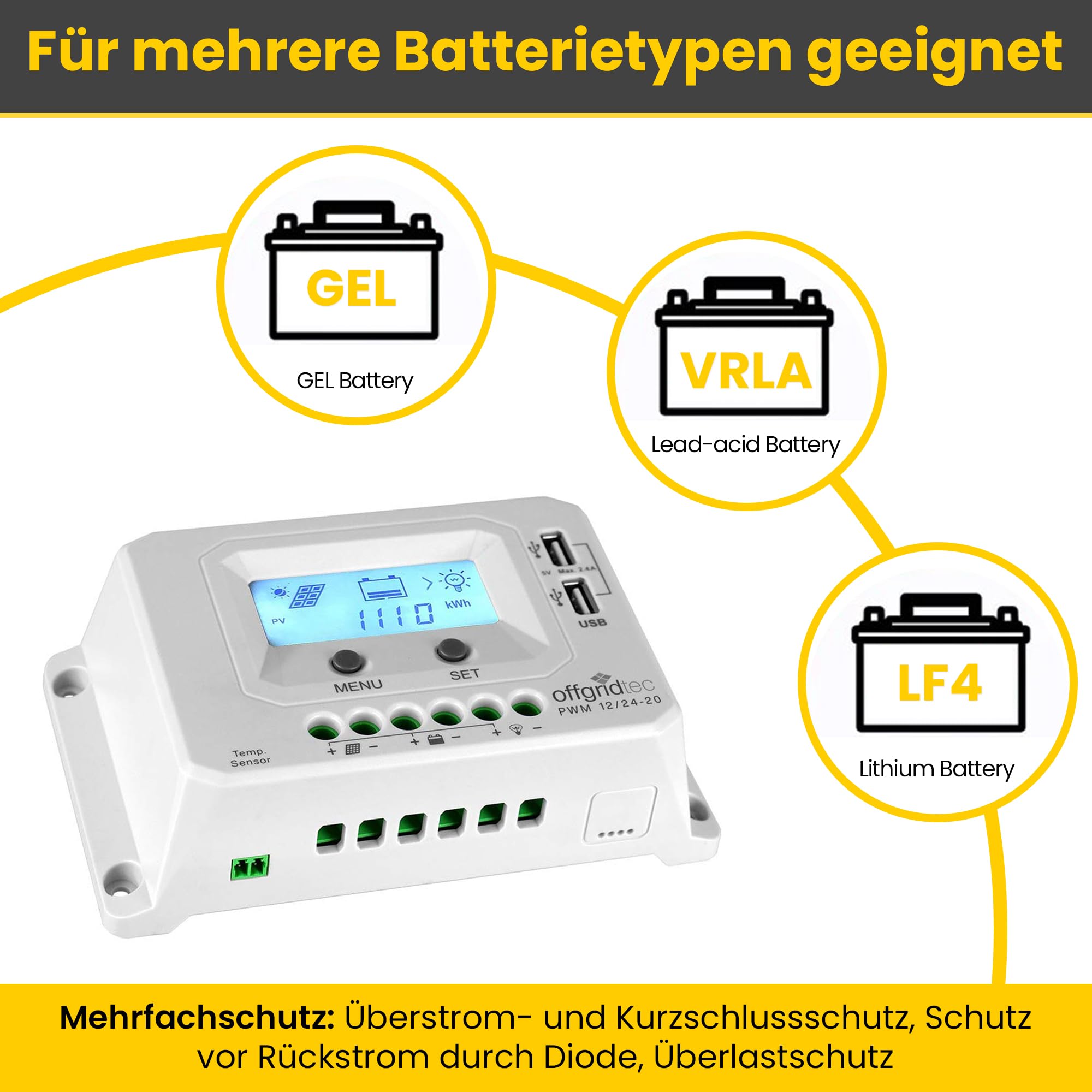 Offgridtec Premium-XL 010960 Système solaire pour camping-car 300 W 12 V avec régulateur de charge 30 A et écran LCD
