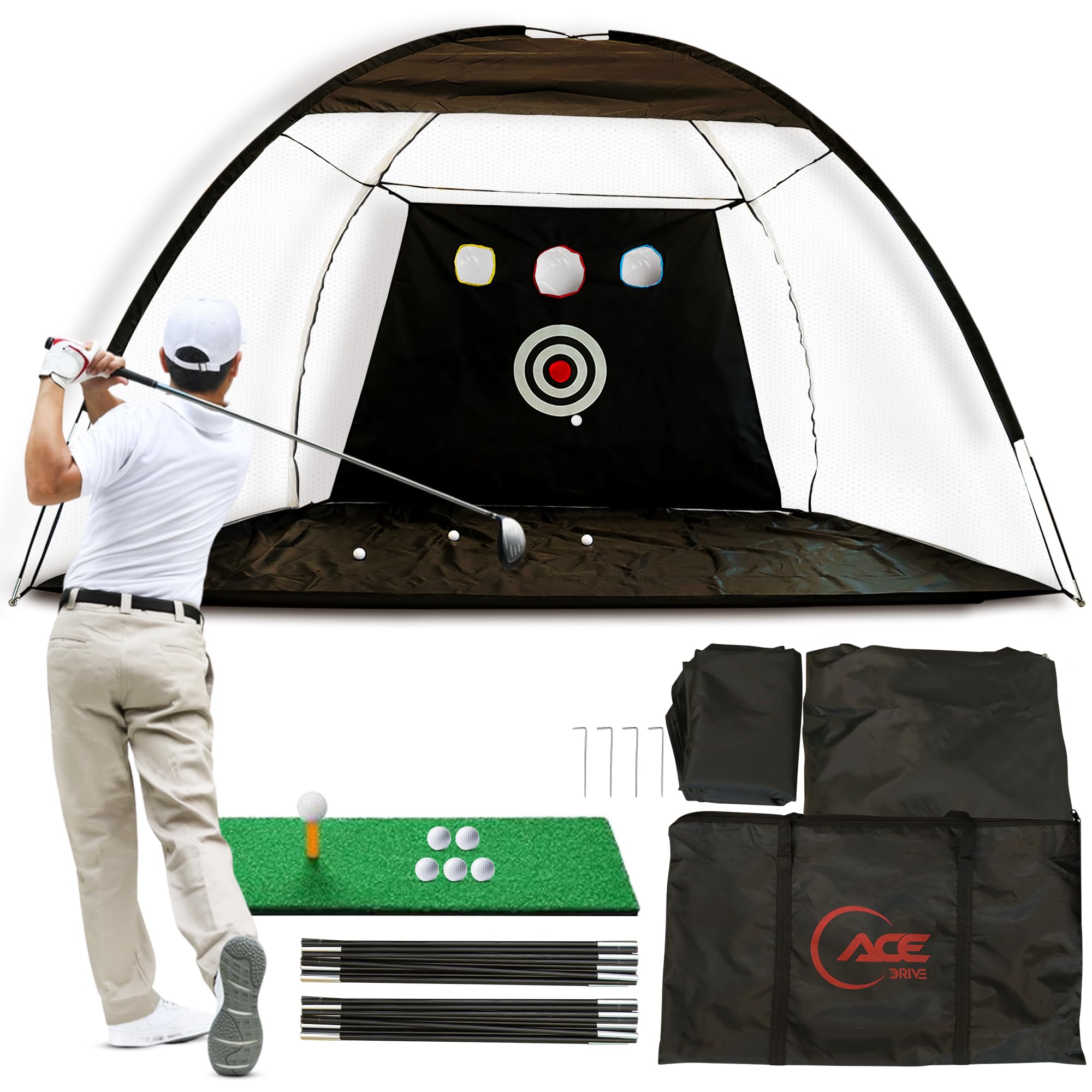 Golf-Übungsnetz 3 X 2,1 M – Mit Tri-Turf-Matte, Für Drives & Chips, Für Garten & Garage, Inkl. Tragetasche