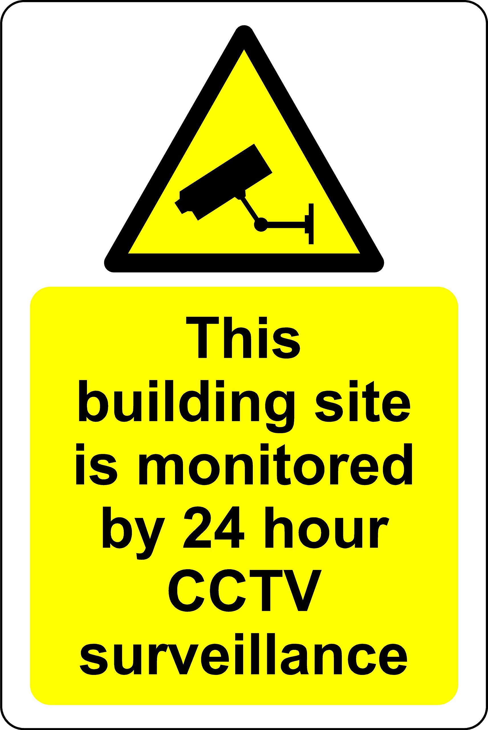 This building site is monitored by 24 hour CCTV surveillance Safety sign - 1.2mm Rigid plastic 300mm x 200mm