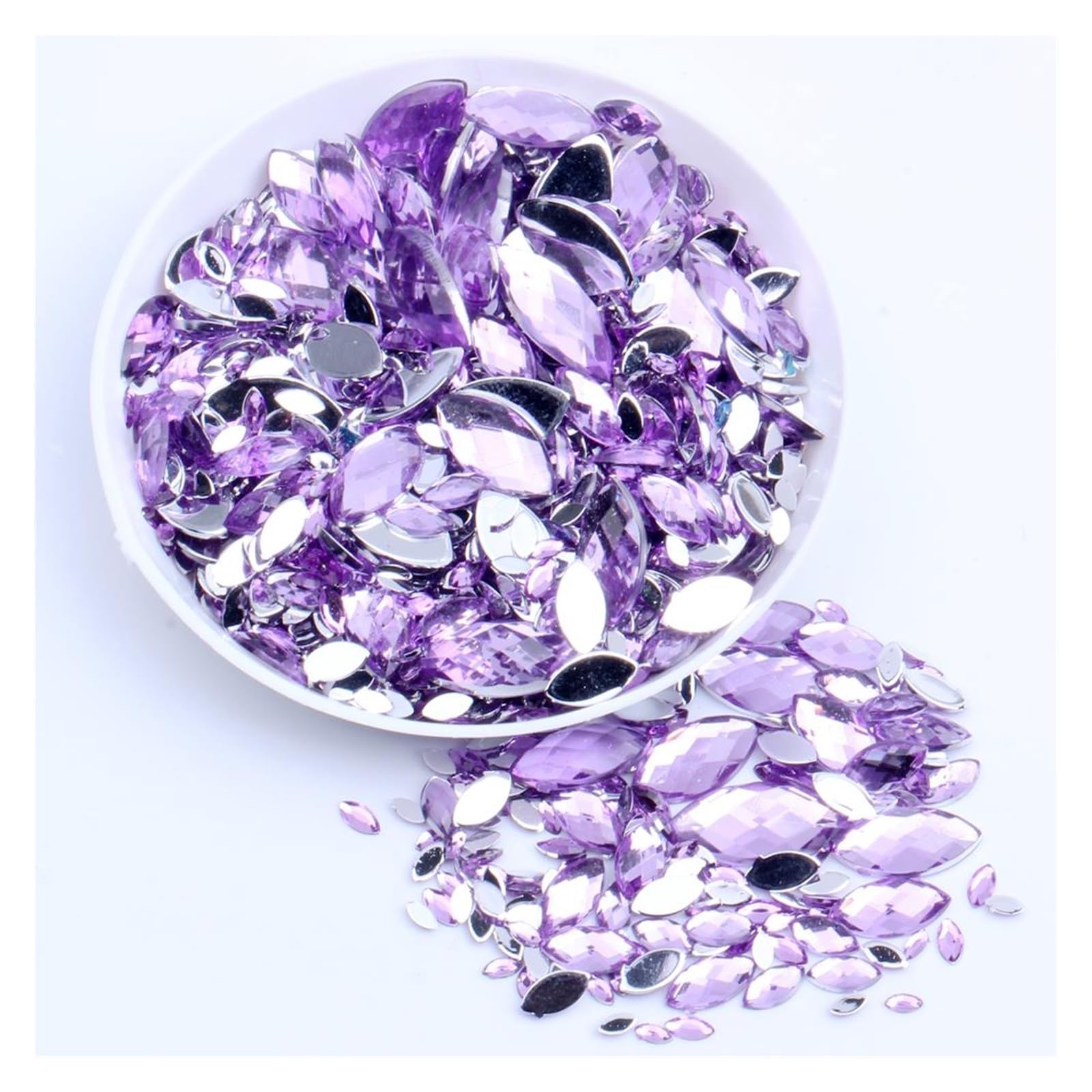 Akrylowe Rhinestone Strass 4x8mm 10000 sztuk cyrkonie do paznokci normalne kolory Flatback Marquise ziemia fasetki ozdoby do paznokci(Material:07 Light Purple)