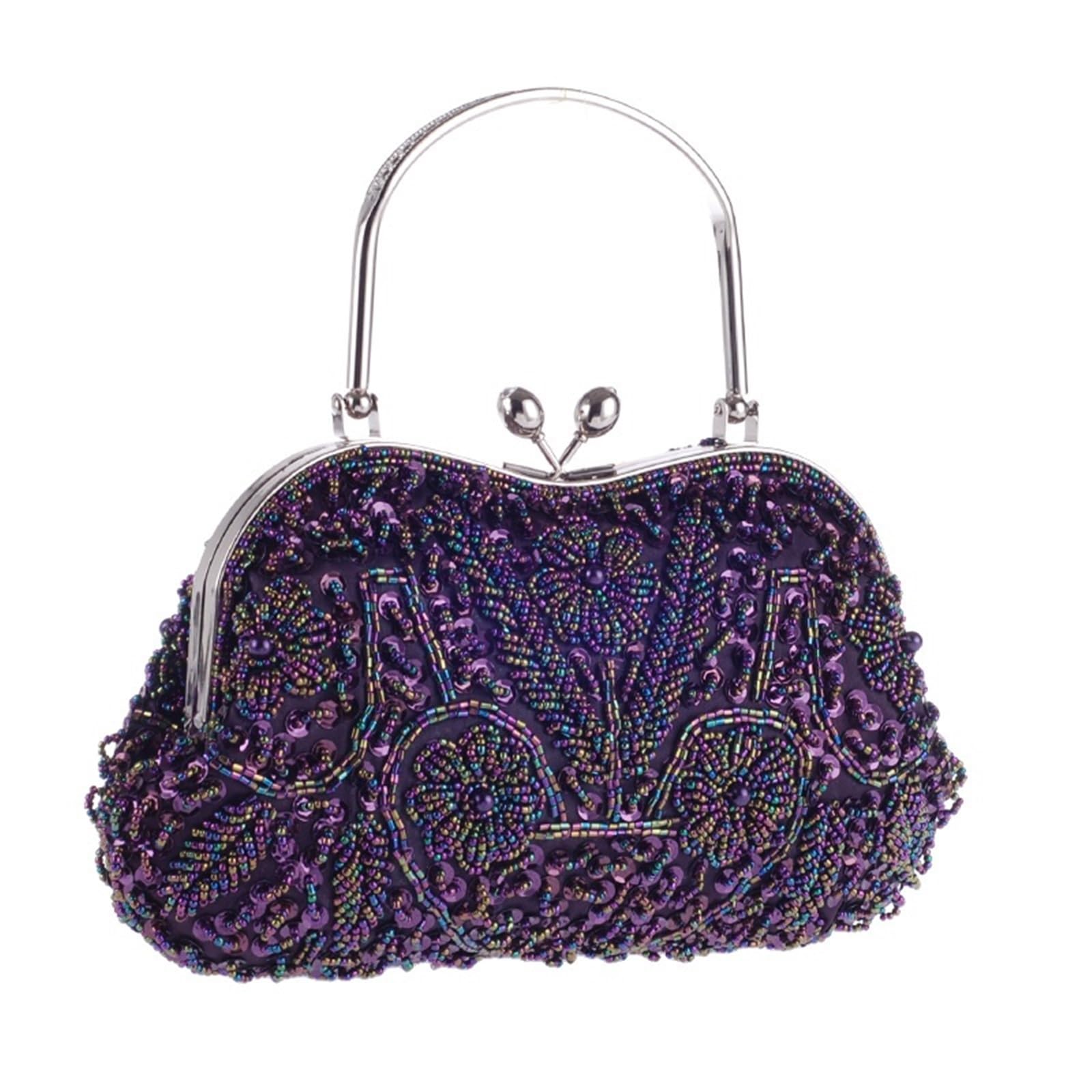 Vintage Ethnic Style Evening Bags Fashion Round Beaded Flower Clutches Handle Handbags Shoulder Bag For Women