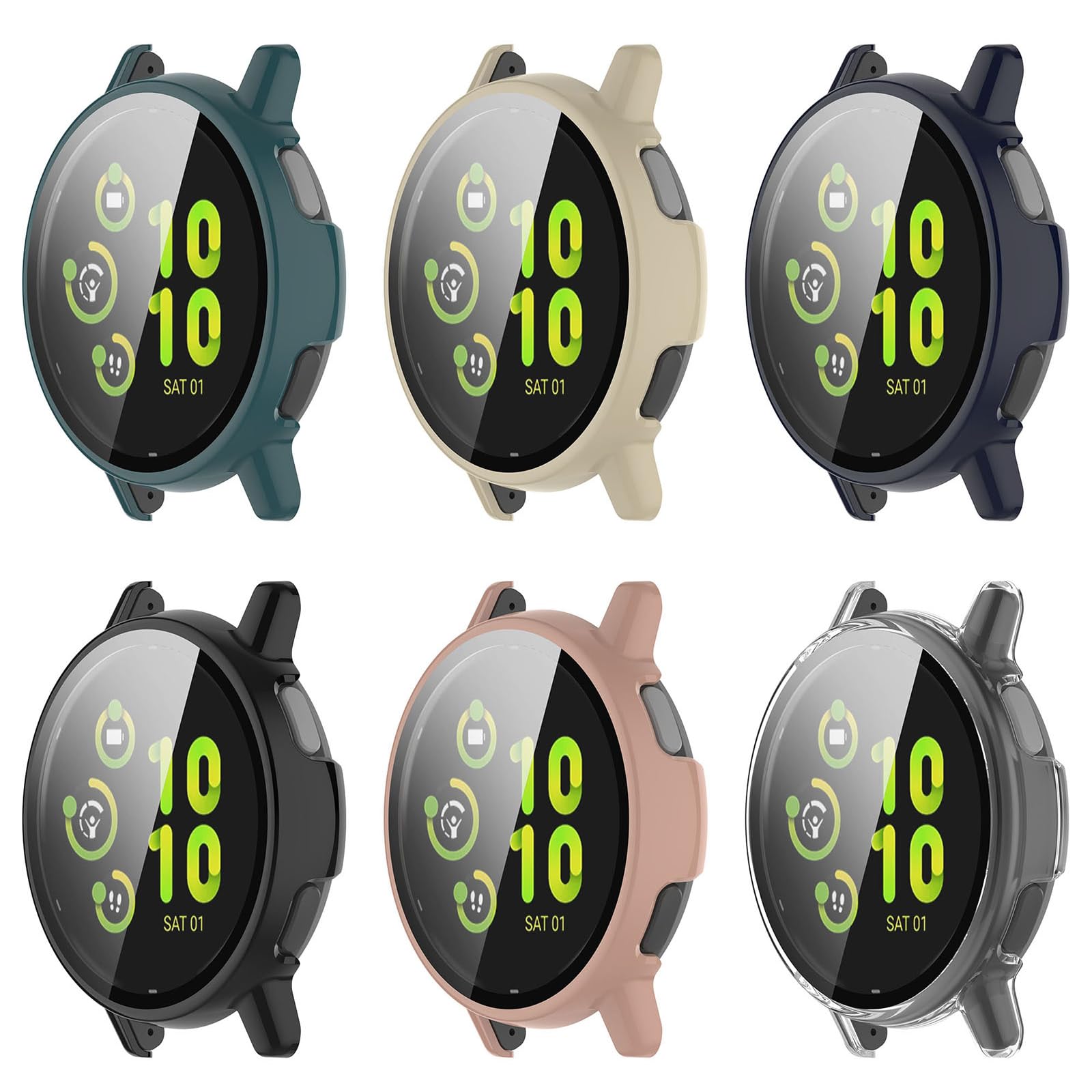 Pack 2 Fundas Protectoras Para Garmin Vivoactive 5, Carcasa De PC Con Vidrio Templado 9H, Antiarayaduras Y Antipolvo, Color Blanco