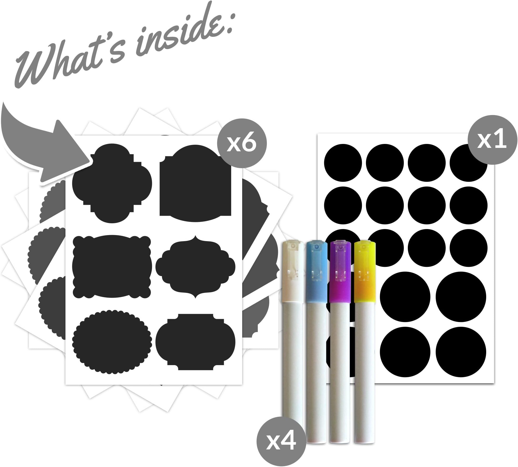 Ordertainment - 54 Premium Chalkboard Labels + 4 Liquid Chalk Markers