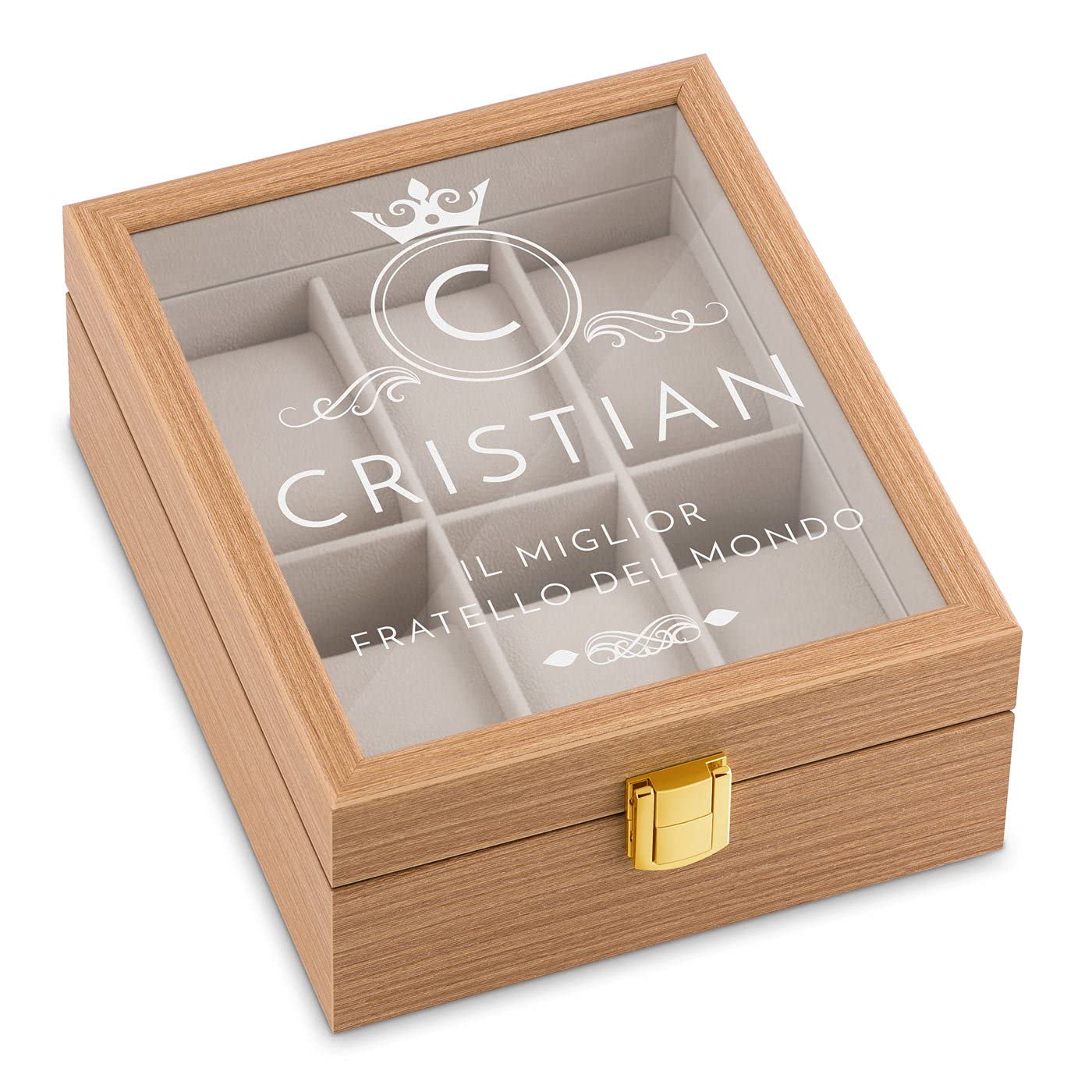 Maverton scatola porta orologi - con incisione personalizzata - in legno - custodia per 6 orologi - in legno - 20x16,5x8cm - regalo uomo compleanno - re