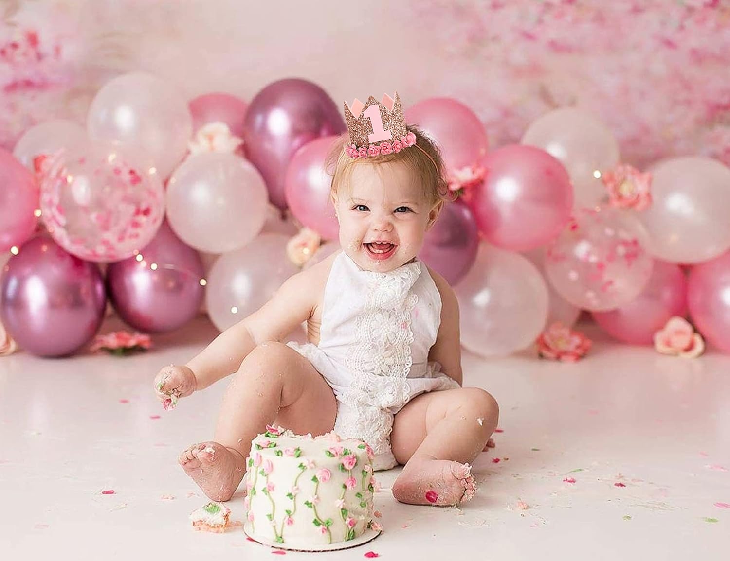 Rose Gold 1st Birthday Birthday Crown - Glitter Birthday Crown For Girls - First Birthday Decor