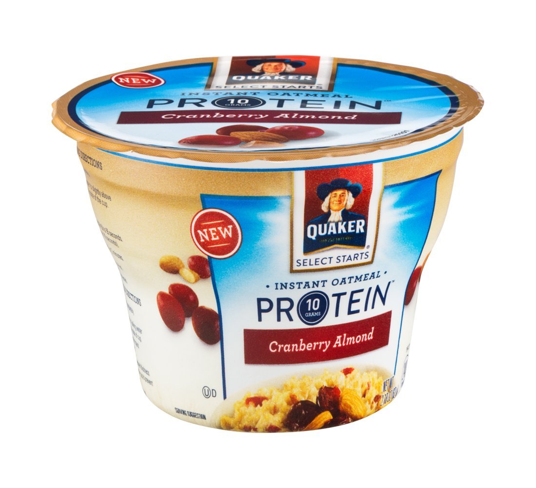 Photo 1 of 12 pack of Quaker Protein Cranberry Almond Instant Oatmeal Cup bb sep 12 2023