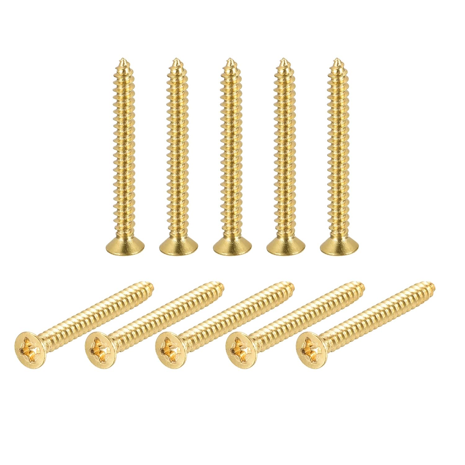 uxcell Brass Wood Screws, M3x30mm Phillips Flat Head Self Tapping Connector for Door, Cabinet, Wooden Furniture 100Pcs