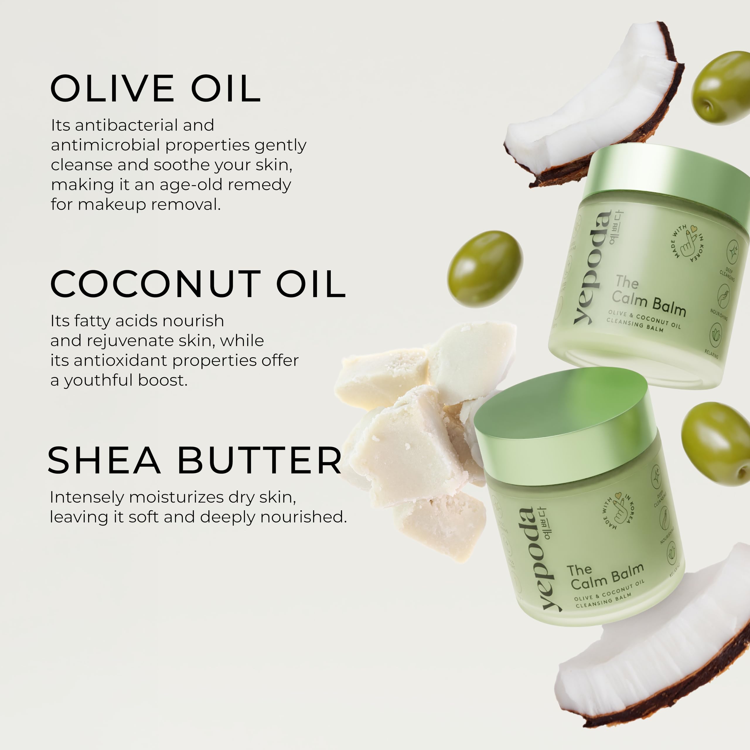 Yepoda The Calm Balm, Delicato Struccante & Balsamo Detergente Profondo, Rimuove Trucco Waterproof e Impurità, Detergente Viso Coreano Vegano per Tutti i Tipi di Pelle, 80 g