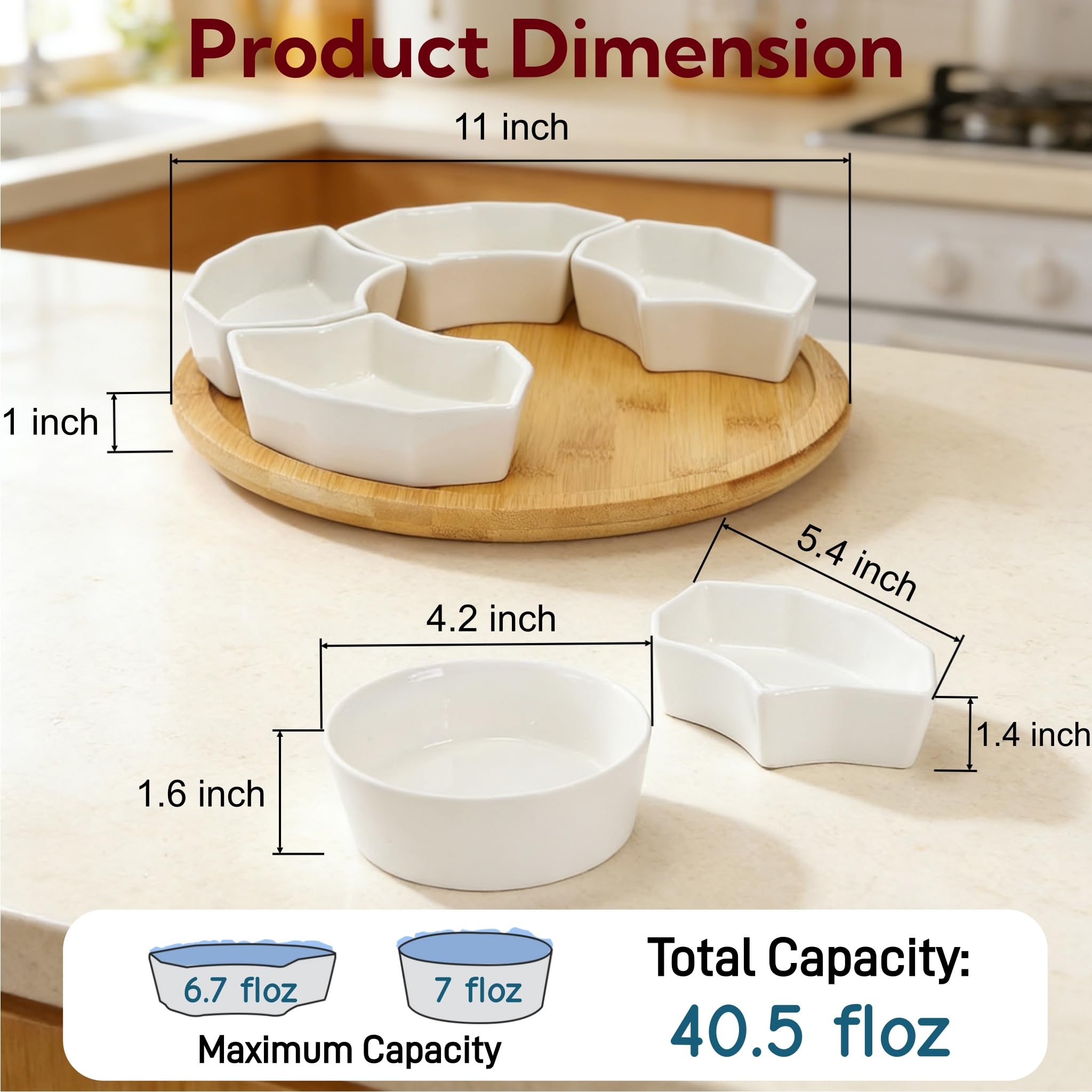 SOUJOY Taca do serwowania przystawek Lazy Susan, porcelanowe podzielone naczynia do serwowania, zdejmowane naczynia do smażenia, dipów, przypraw, warzyw, cukierków i przekąsek, sera, imprezy, 7 sztuk
