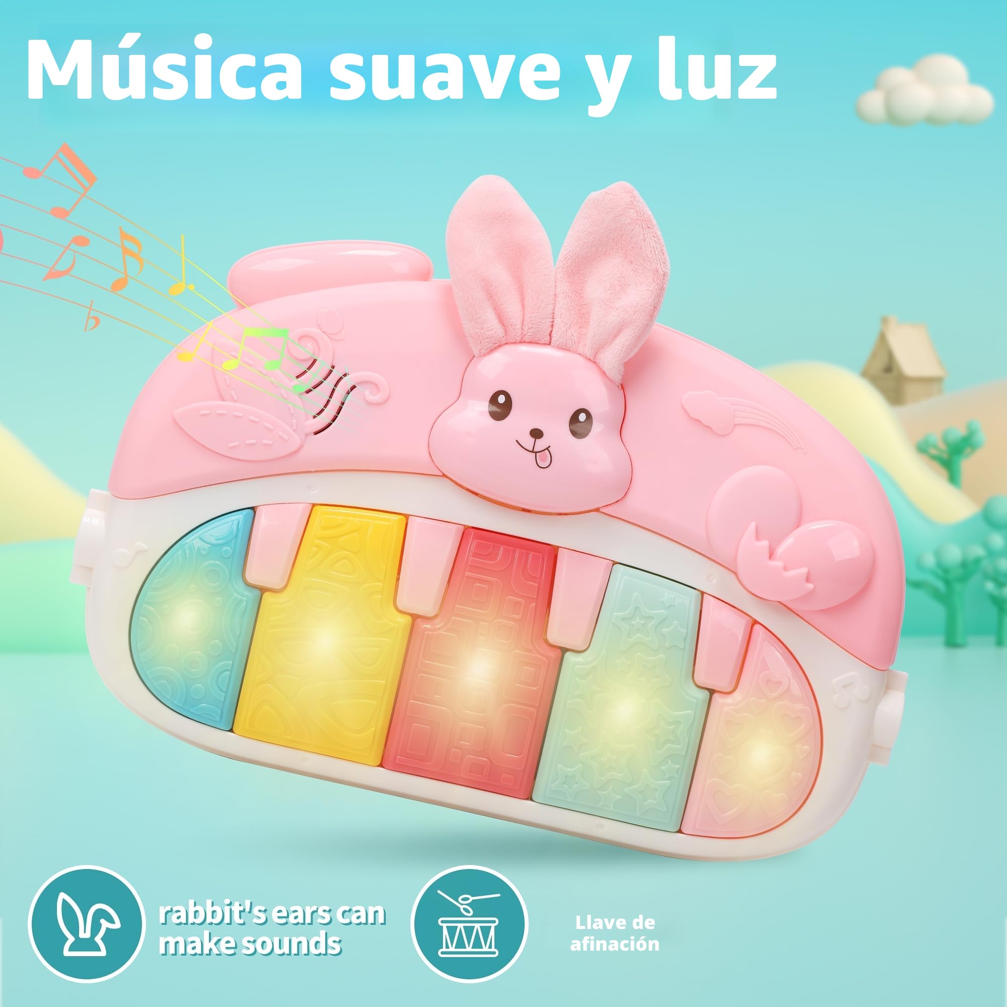 CUTE STONE Gimnasio bebe, alfombra de juegos bebe con piano, tummy time bebe，juguete colgante y juego para poner boca abajo, 5 juguetes sensoriales gimnasio bebe 0-6 mese