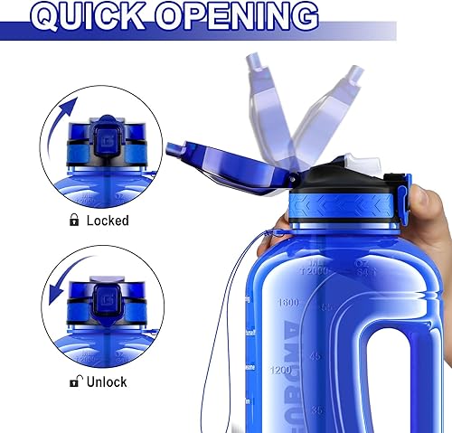 Miniatura 3 de GIFUBOWA Botella de agua de 2L con pajita, botella de medio galón con asa, jarra motivacional para gimnasio, 2 litros con marcador de tiempo