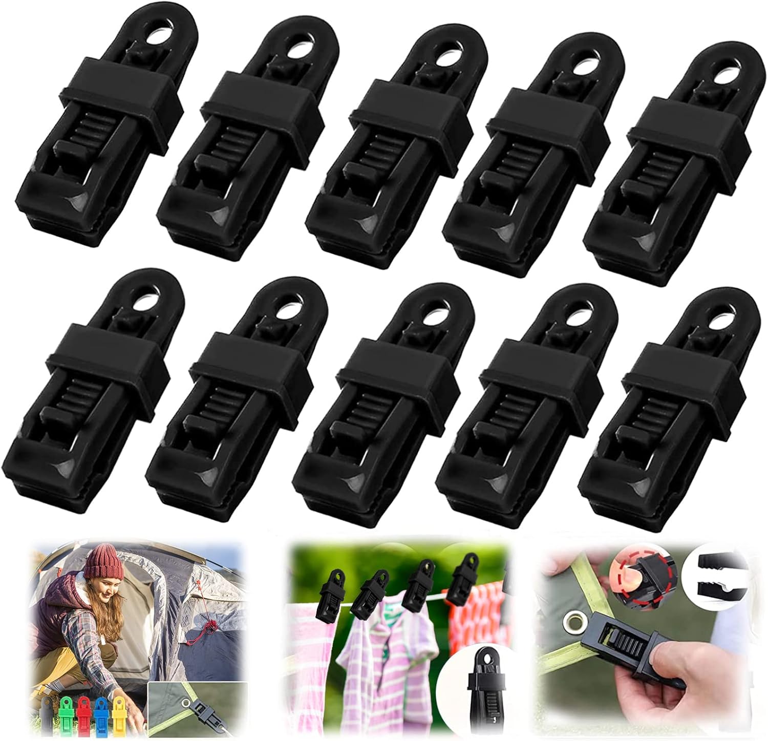 Uezeth 10 PCS Tarp Clips Tarpaulin Clips, Adjustable Heavy Duty Lock