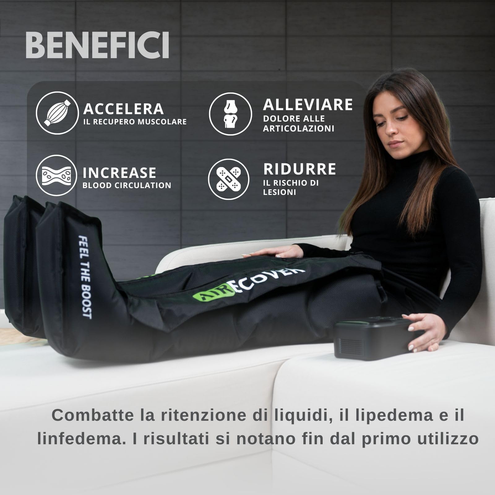 Pressoterapia per Casa, Massaggiatore Gambe Senza Fili e Ricaricabile, Linfodrenaggio per Circolazione, Sollievo dal Dolore, Rilassamento Muscolare e Recupero, Batteria 4 Ore (L)