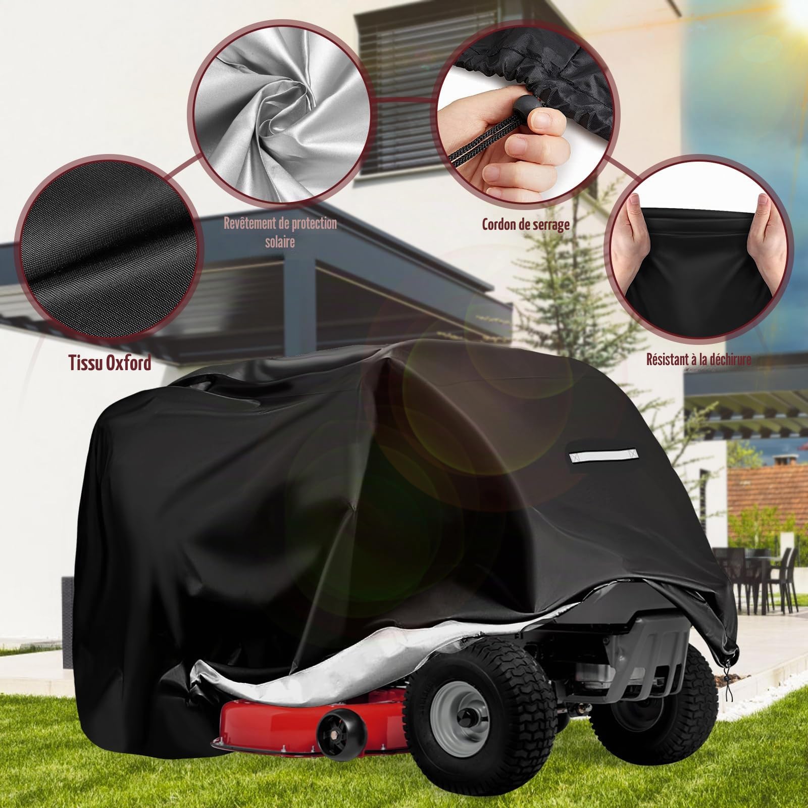 Housse de tracteur imperméable pour tracteur jusqu'à 137,2 cm, en polyester Oxford 420D, résistante aux UV, à la poussière, à la saleté, à l'eau pour tracteur de jardin, 183 x 137,2 x 117,2 cm (L x l