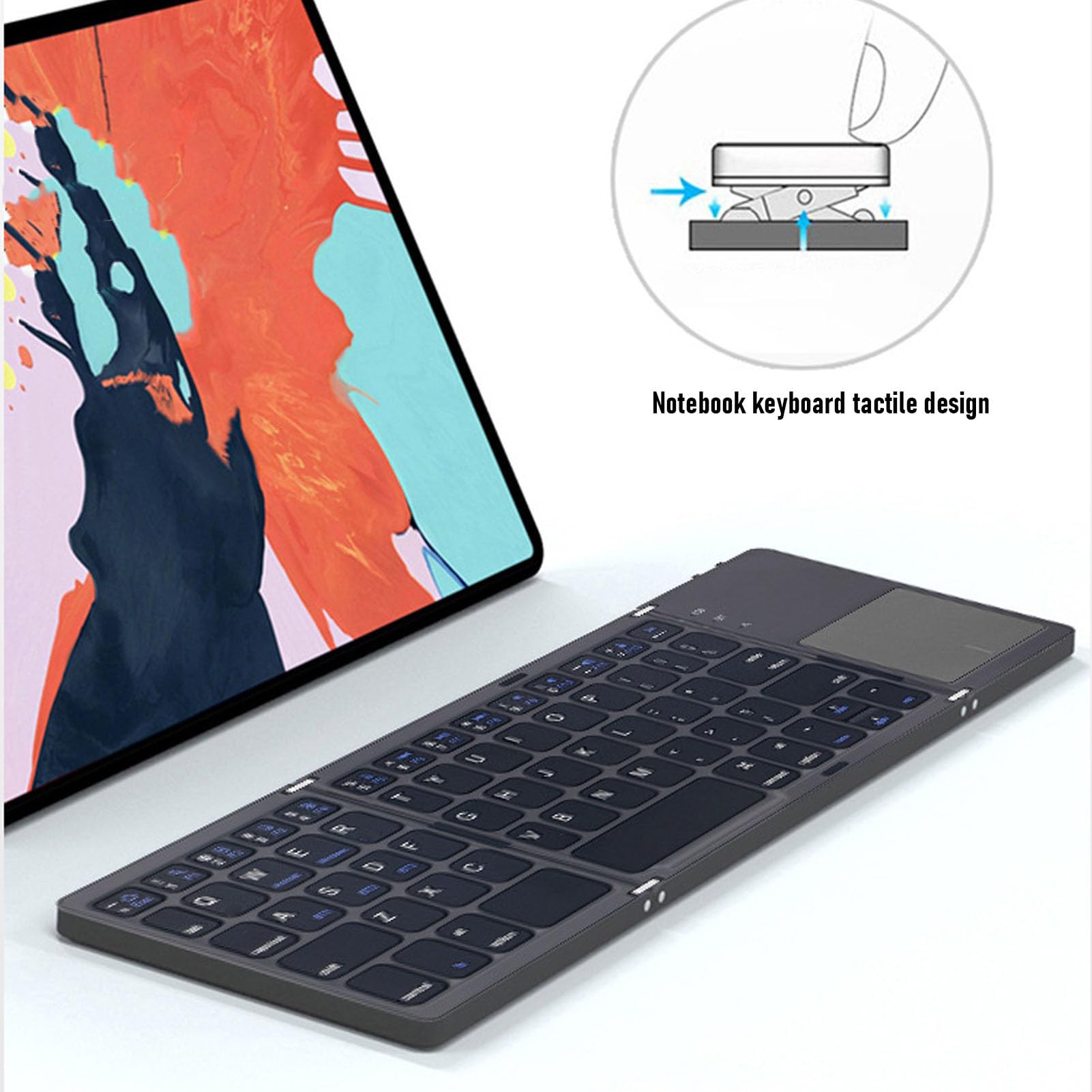 Jectse Tastiera Pieghevole, Tastiera Wireless Portatile Bluetooth 5.1 a 3 con Ampio Pannello Multitouch per Smartphone Tablet Laptop (GREY)