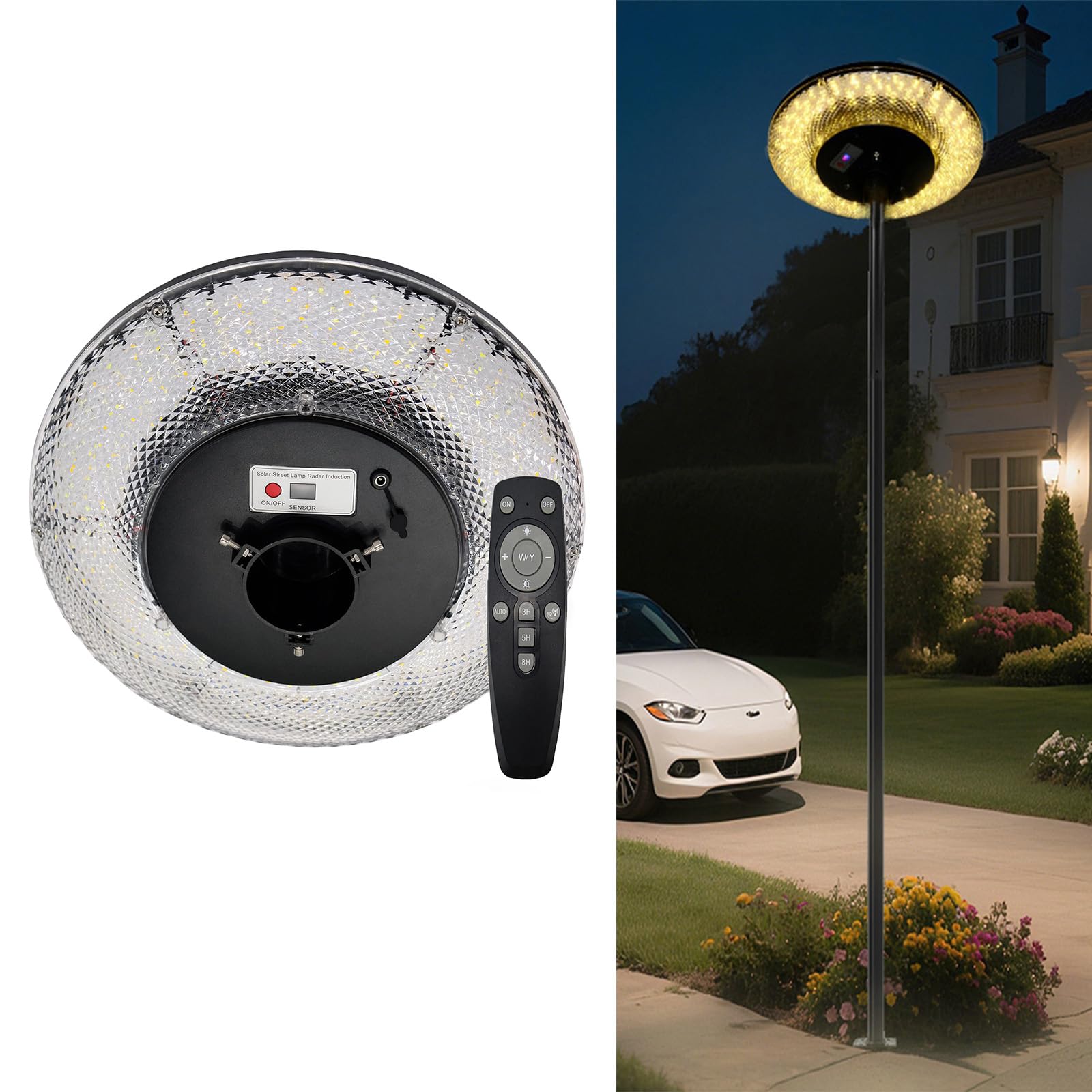 Luce stradale solare esterna con striscia luminosa a tre colori e sensore