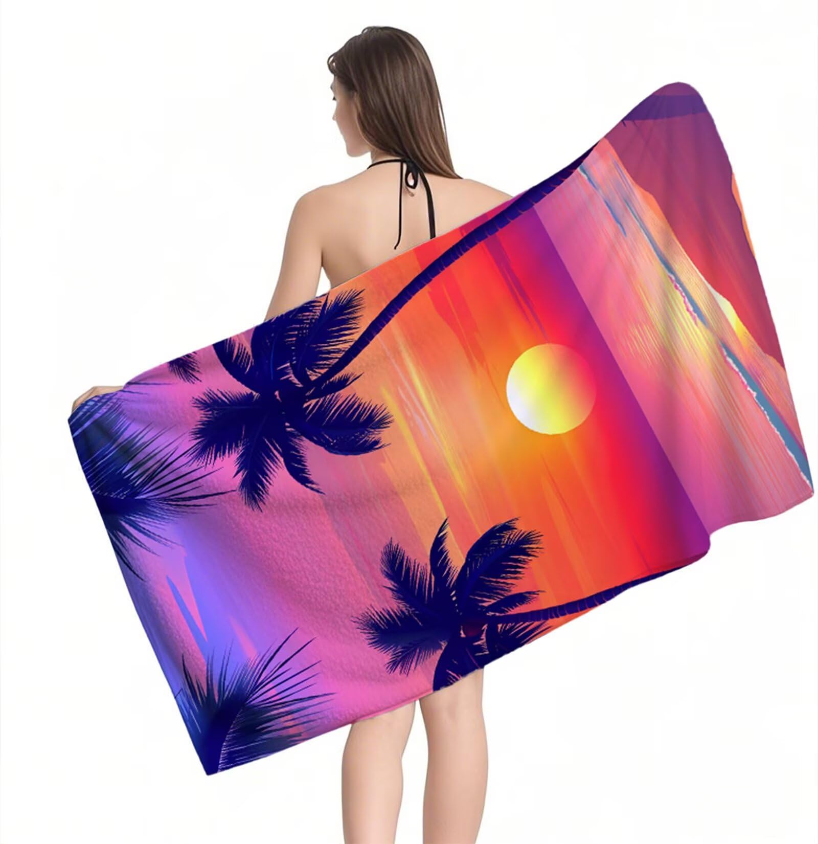 Strandtuch Sommersonnenaufgang Mikrofaser Handtuch Groß 220 x 100 cm, Saunahandtuch Schnell Trocknendes, Sandfreie Stranddecke, Saugfähiges Badetuch, Platzsparende Reisehandtuch, Sauna Zubehör Y1-811