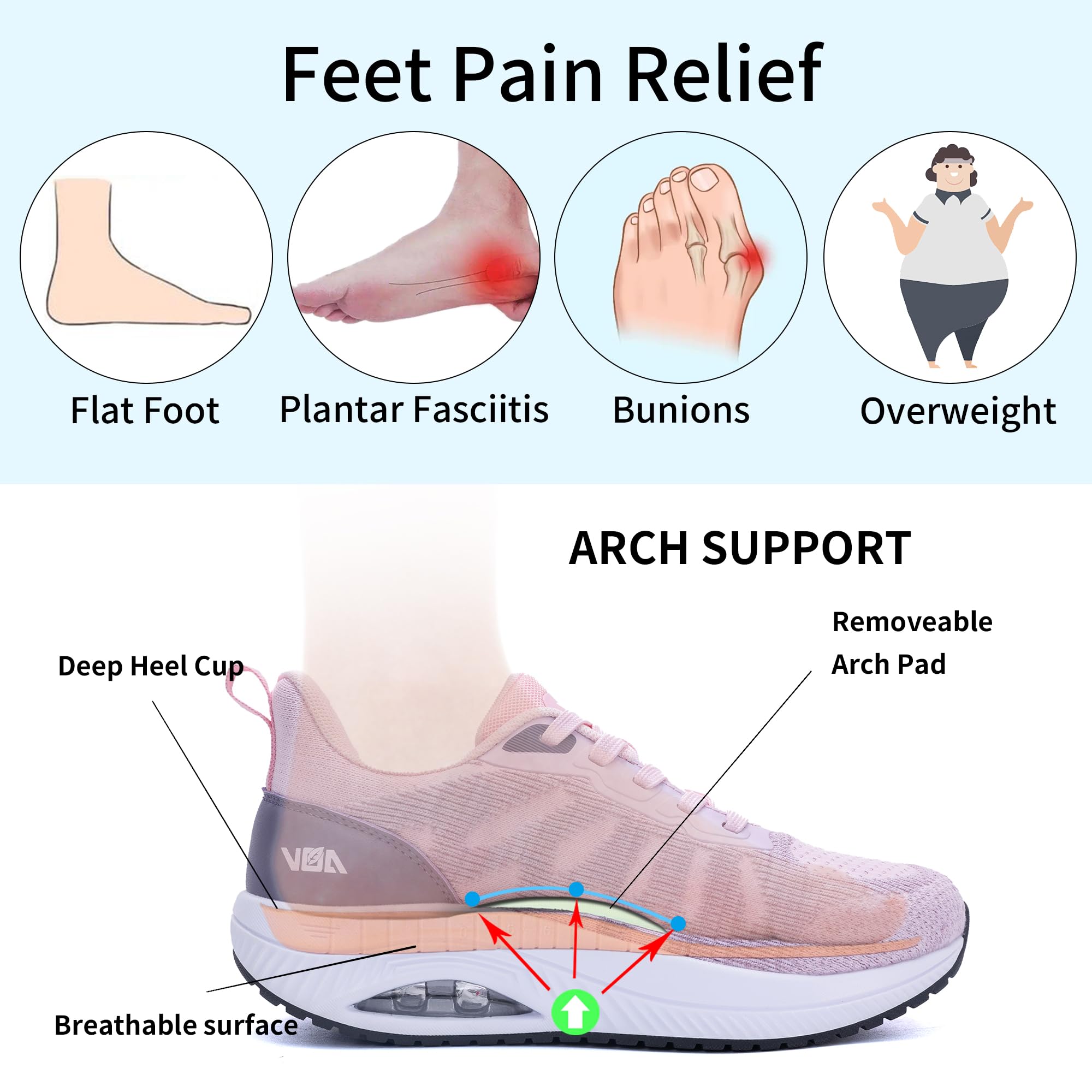 M MAGPER Womens Walking Air Trainers Arch Support Shoes Orthotic Sneakers for Plantar Fasciitis Pain Relief Size 4.5-9 UK
