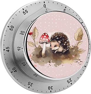 Hedgehog Watercolor Painting Timer Exquisite Stainless Steel Magnetic Timers Waterproof Durable Mechanical Countdown Countup for Loud Alarm for Baking Grilling Studying