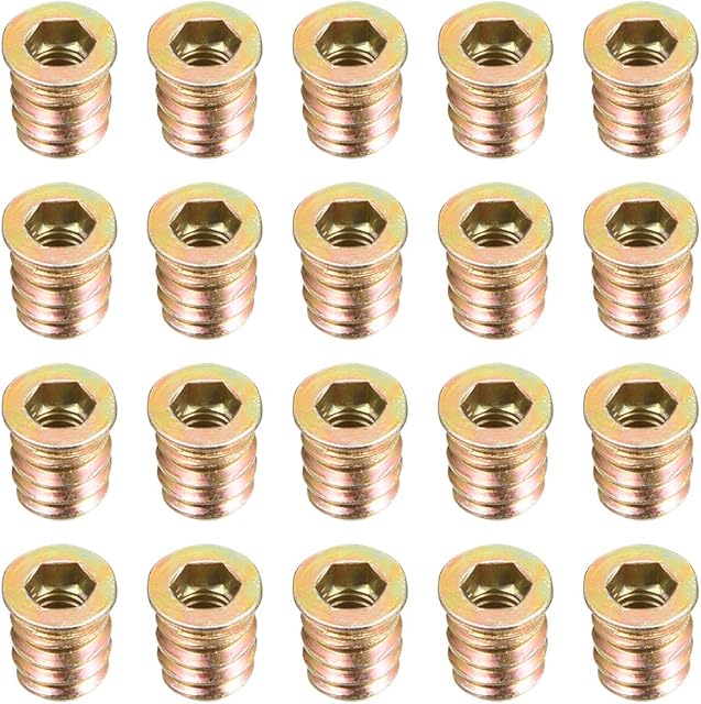 sourcing map Wood Furniture M6x13mm Threaded Insert Nuts Interface Hex Socket Drive 20pcs