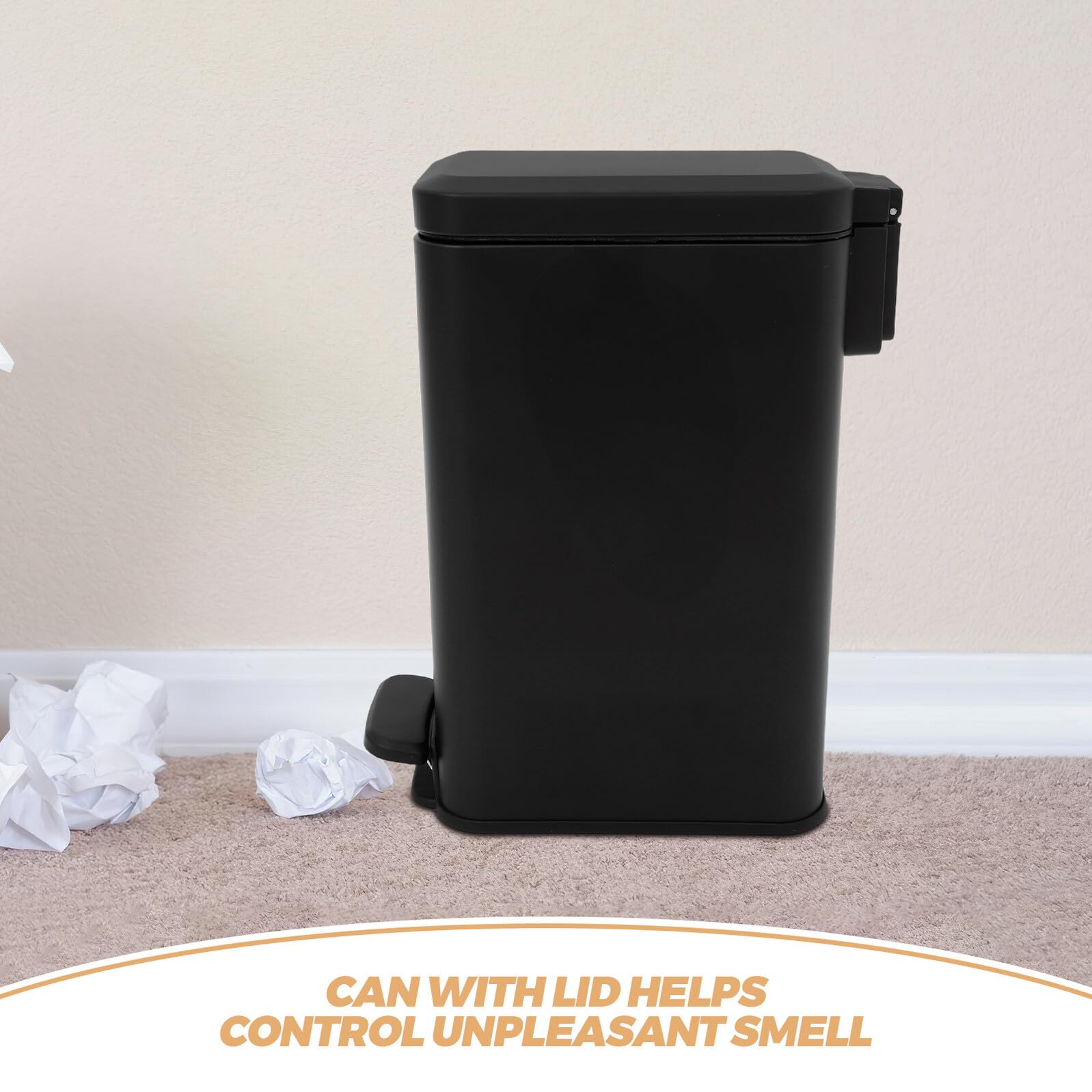 Mipcase Papelera de Baño Delgada con Pedal y Tapa Cierre Suave Cubo de Basura de Acero Inoxidable Mate Cubo Compacto para Dormitorio Cocina u Oficina