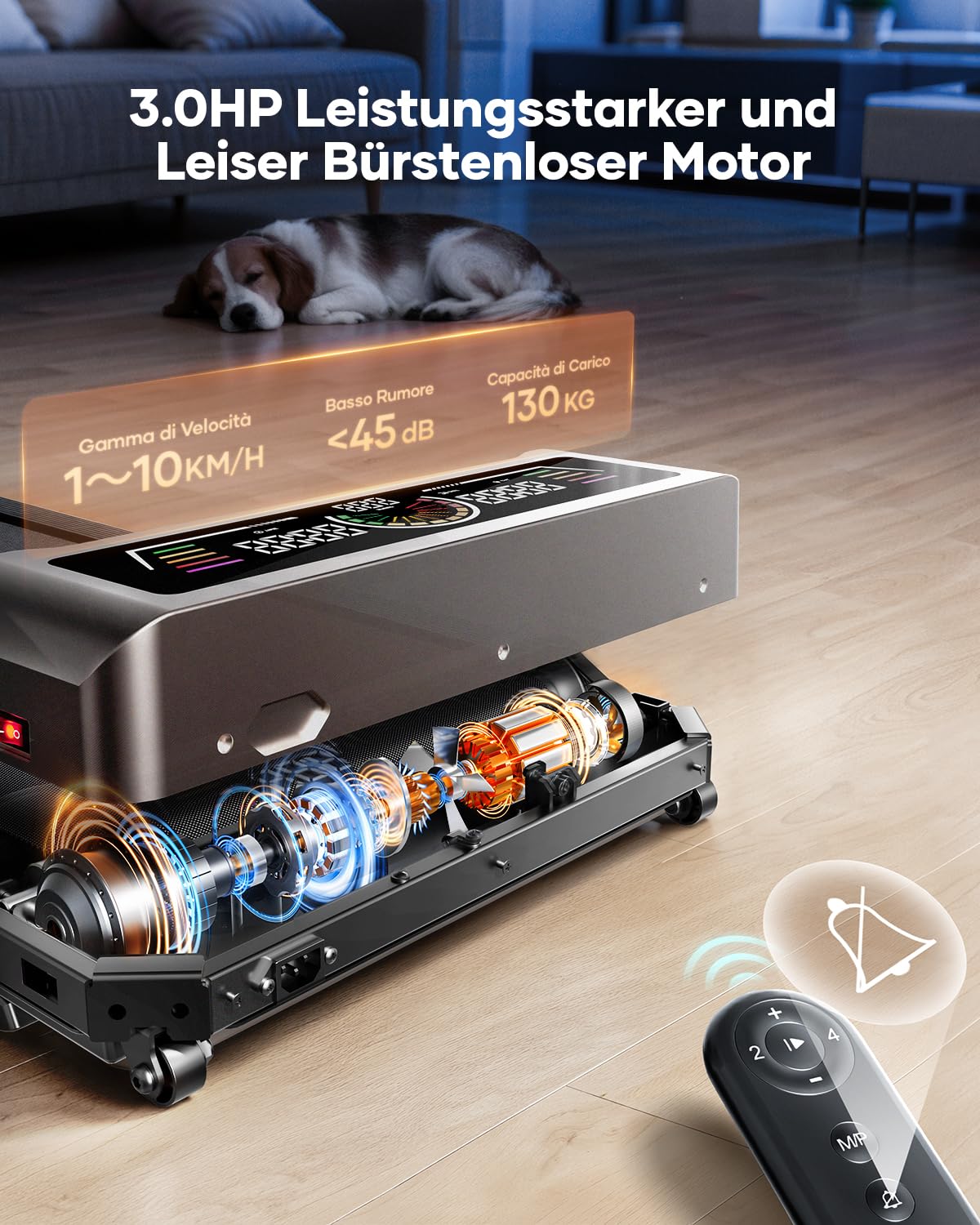 Laufband für Zuhause mit 10% Neigung, 1-10km/h unter den Schreibtisch Walking pad, 3.0HP Leiser Motor, Elektrisches Laufband mit 3 Steigung, Großes LED-Display, Fernbedienung und App