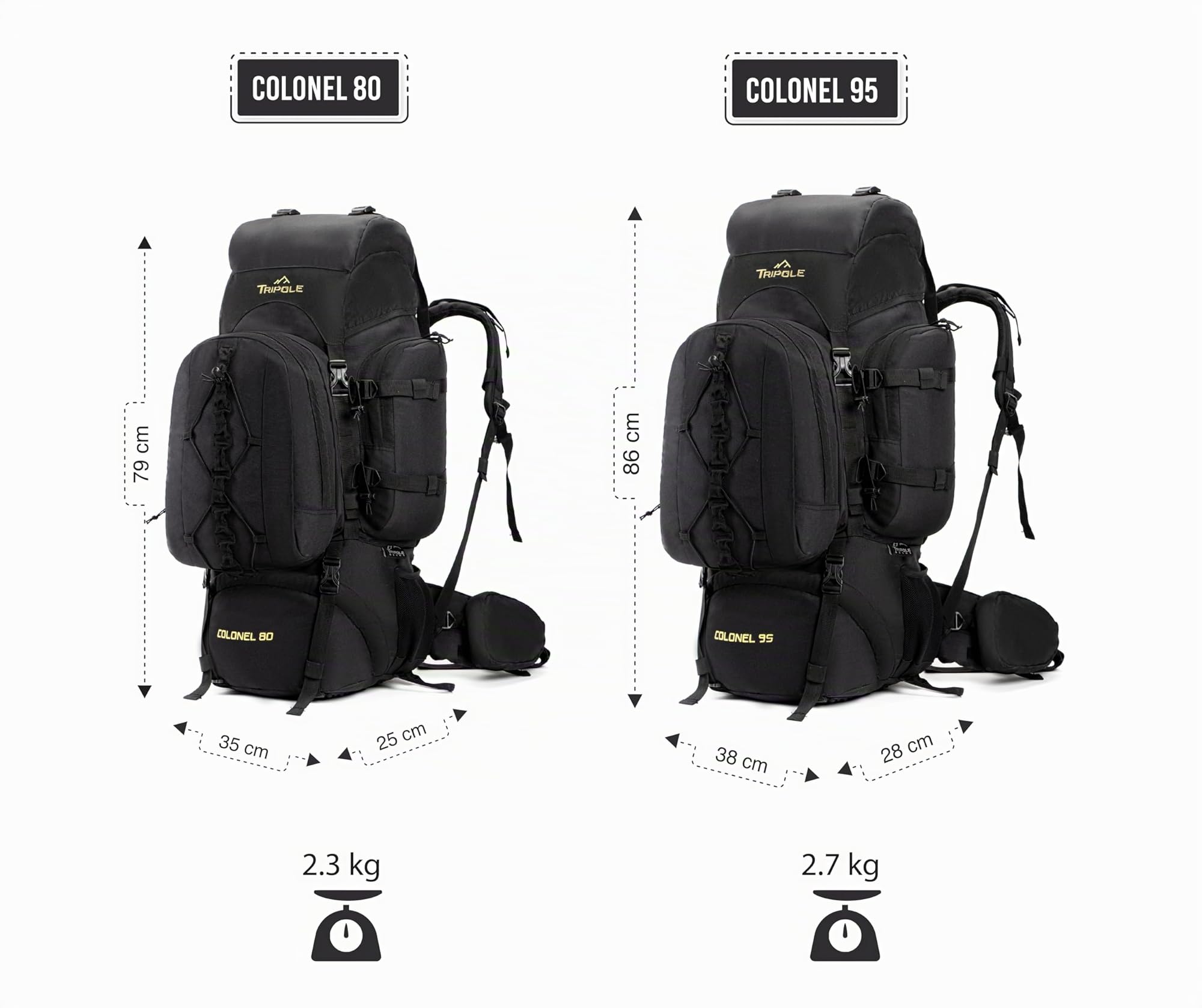 Tripole Rucksack Der Colonel-Serie Mit Innenrahmen - Mit Abnehmbarem Tagesrucksack Und Regenhülle