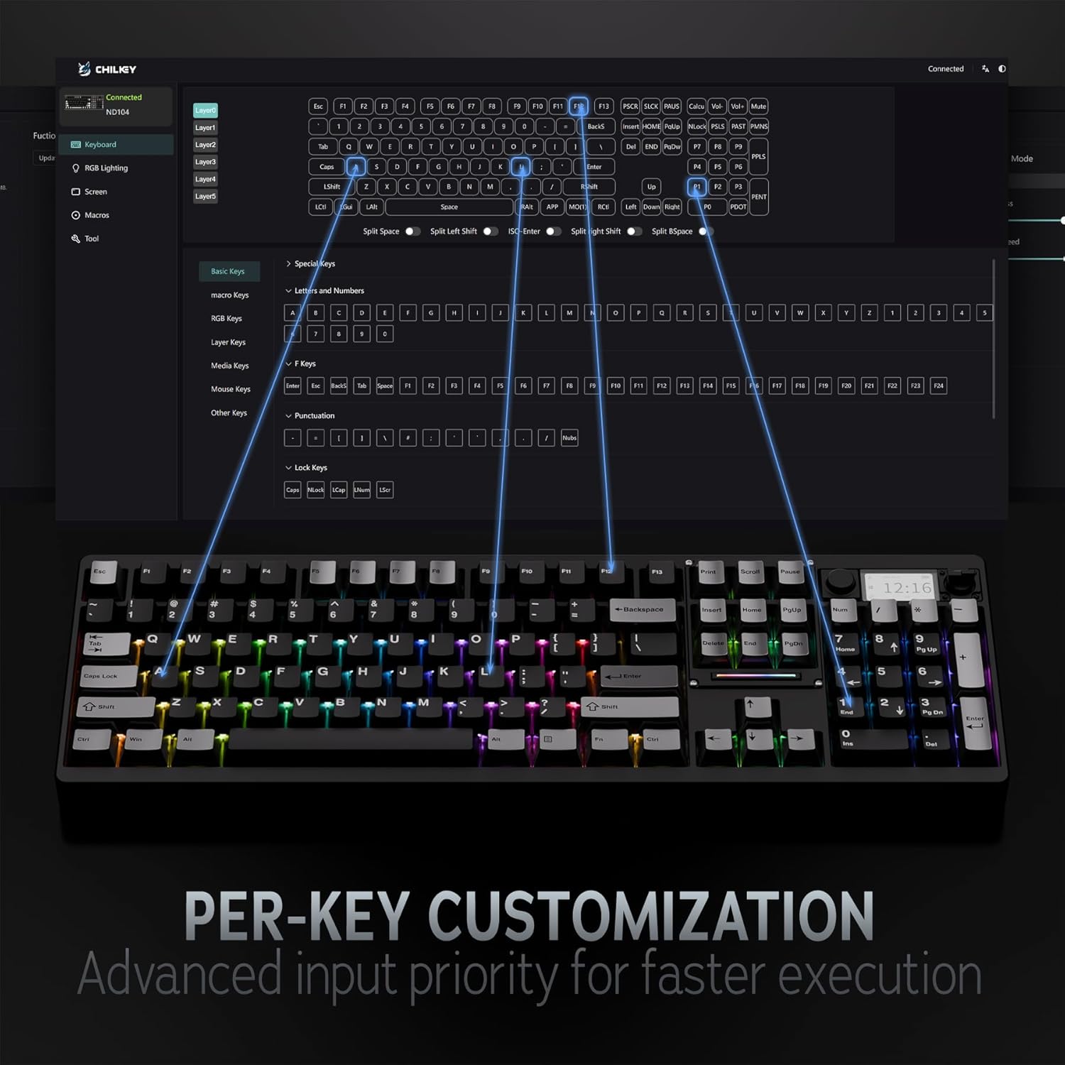 Wireless Mechanical Keyboard, Chilkey ND104 Gaming Keyboard with LCD Screen, 106% Hot Swappable Custom Keyboard with Knob, RGB Backlit, Bluetooth 5.4/2.4GHz/USB-C, Full-Aluminum, PC/Mac Support