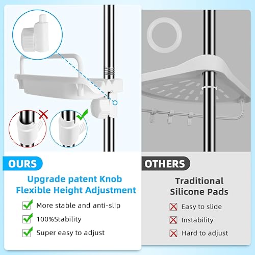 Miniatura 2 de XLHOMO Poste de tensión esquinero de ducha de 32 a 122 pulgadas, estantes de ducha inoxidables sin taladros para baño, bañera, lavabo, organizador
