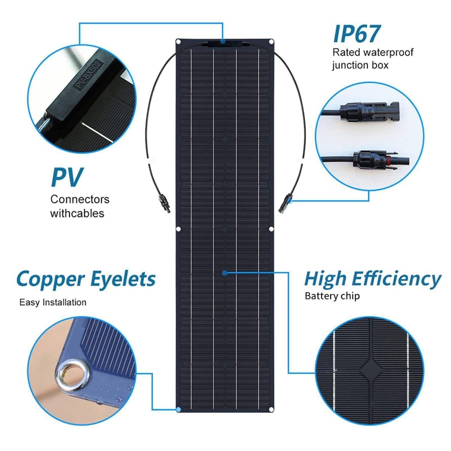 Pannello Solare, Caricabatterie Solare Mono da 4 Pezzi da 100 W, Pannelli solari da 12 V, for Applicazioni Fuori Rete in casa, Campeggio, Auto, Camper, Barca 400 W
