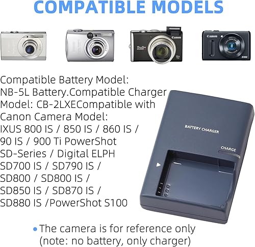 Miniatura 2 de Cargador de batería NB-5L NB5L compatible con Canon PowerShot S100, S110, SD790IS, SD850IS, SD870IS, SD880IS, SD890IS, SD970IS, SD990IS, SX200IS,