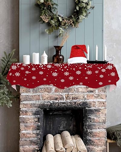 Miniatura 5 de Bufanda de Navidad para chimenea, copo de nieve, mantel de mantel, bufandas rojas de invierno para cubierta de mantel para sala de estar,